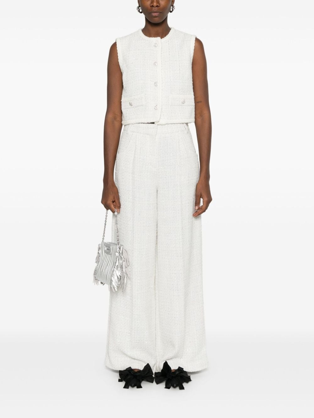 wide-leg tweed trousers - 2
