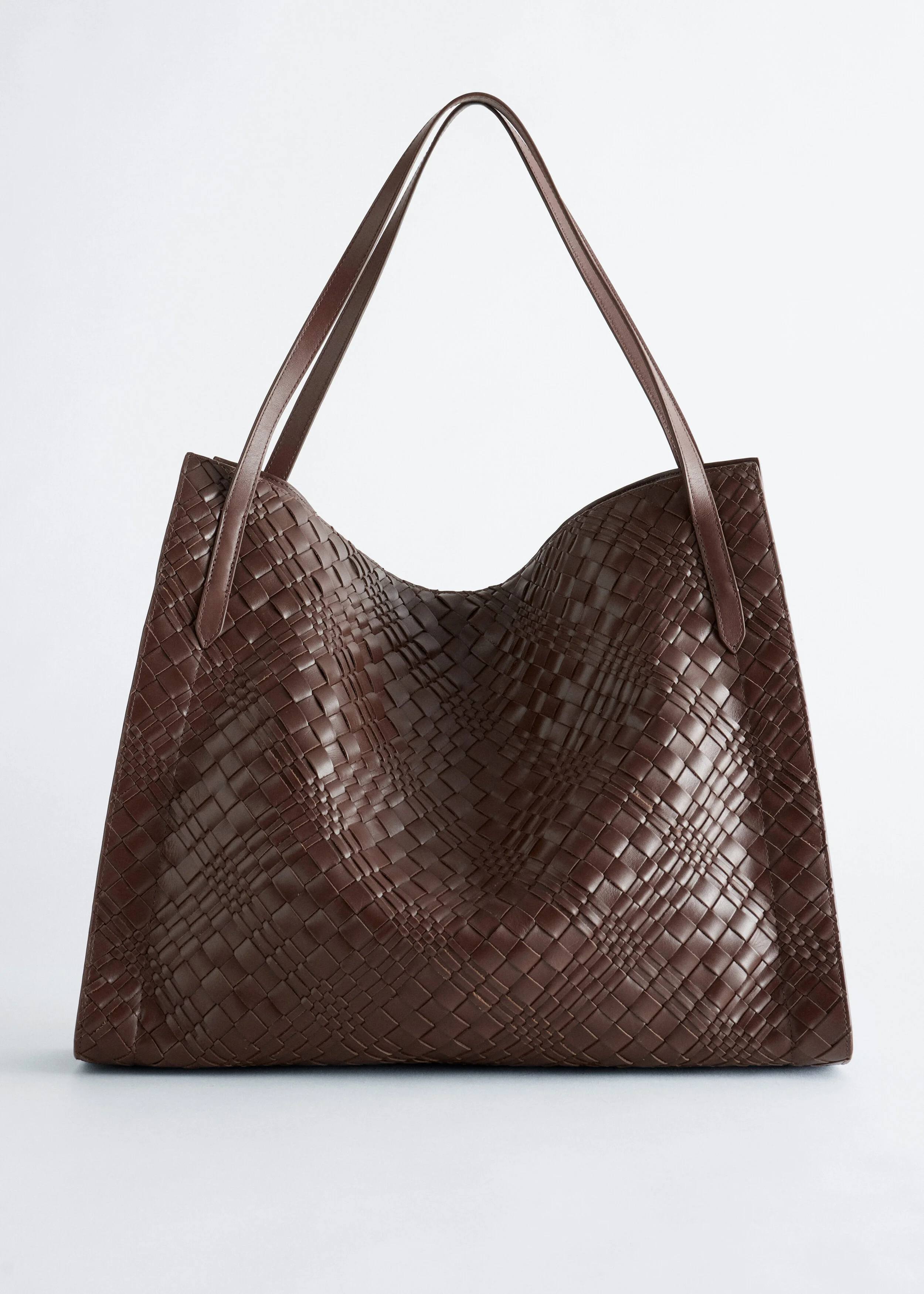Open Braided Leather Tote - 1