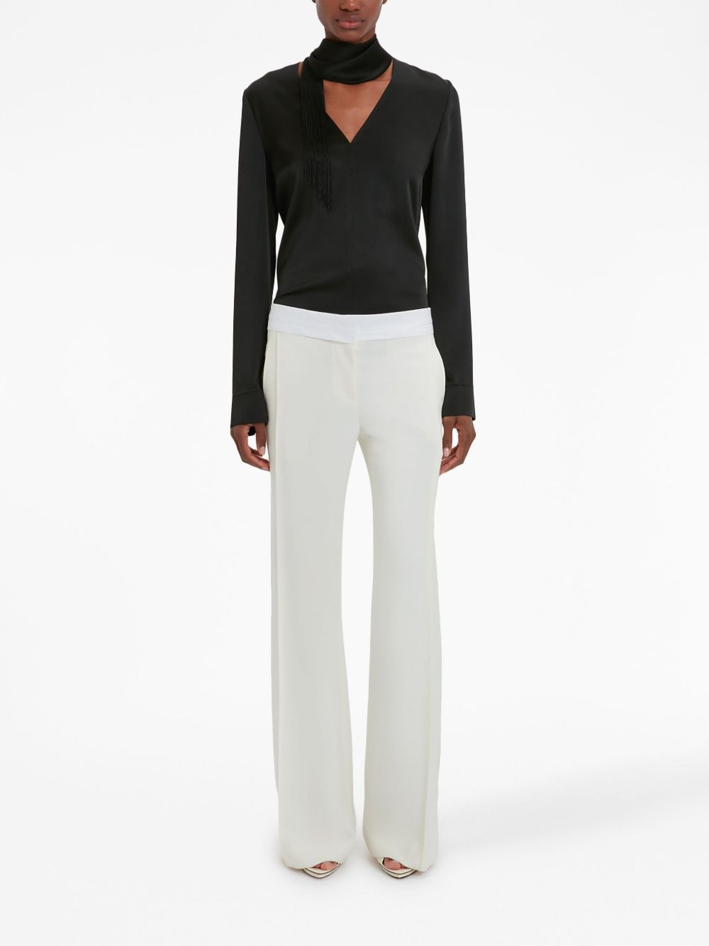 panel-detail textured trousers - 2