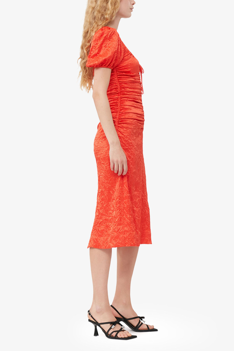 RED CRINKLED SATIN MIDI DRESS 3