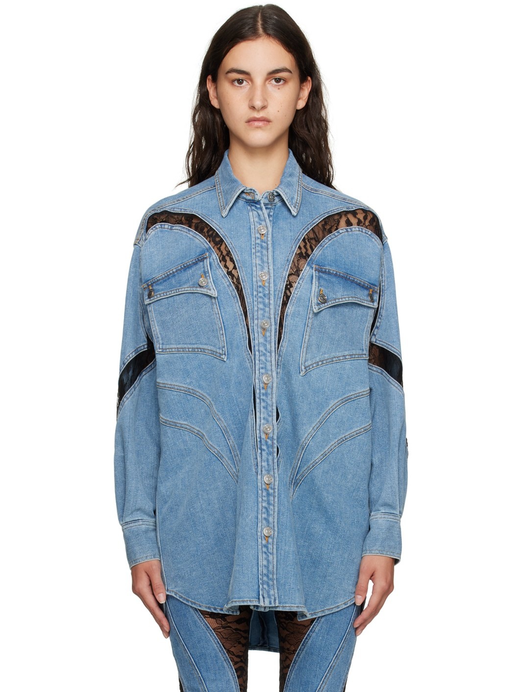 Blue Lace Denim Shirt - 1