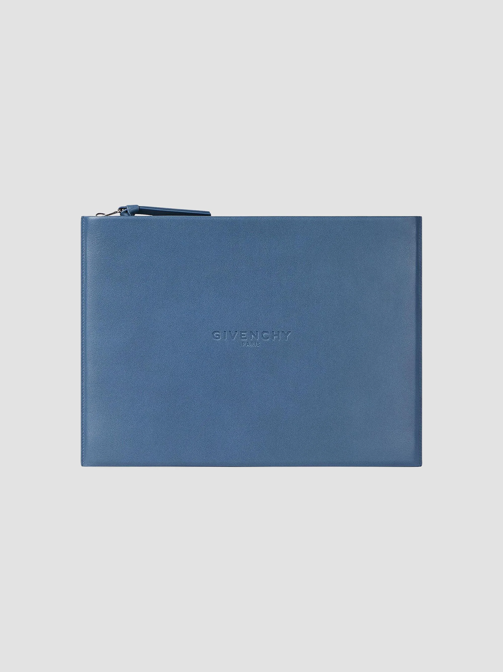 Men's Antigona Stamped Large Pouch in Leather - Military Blue - 1