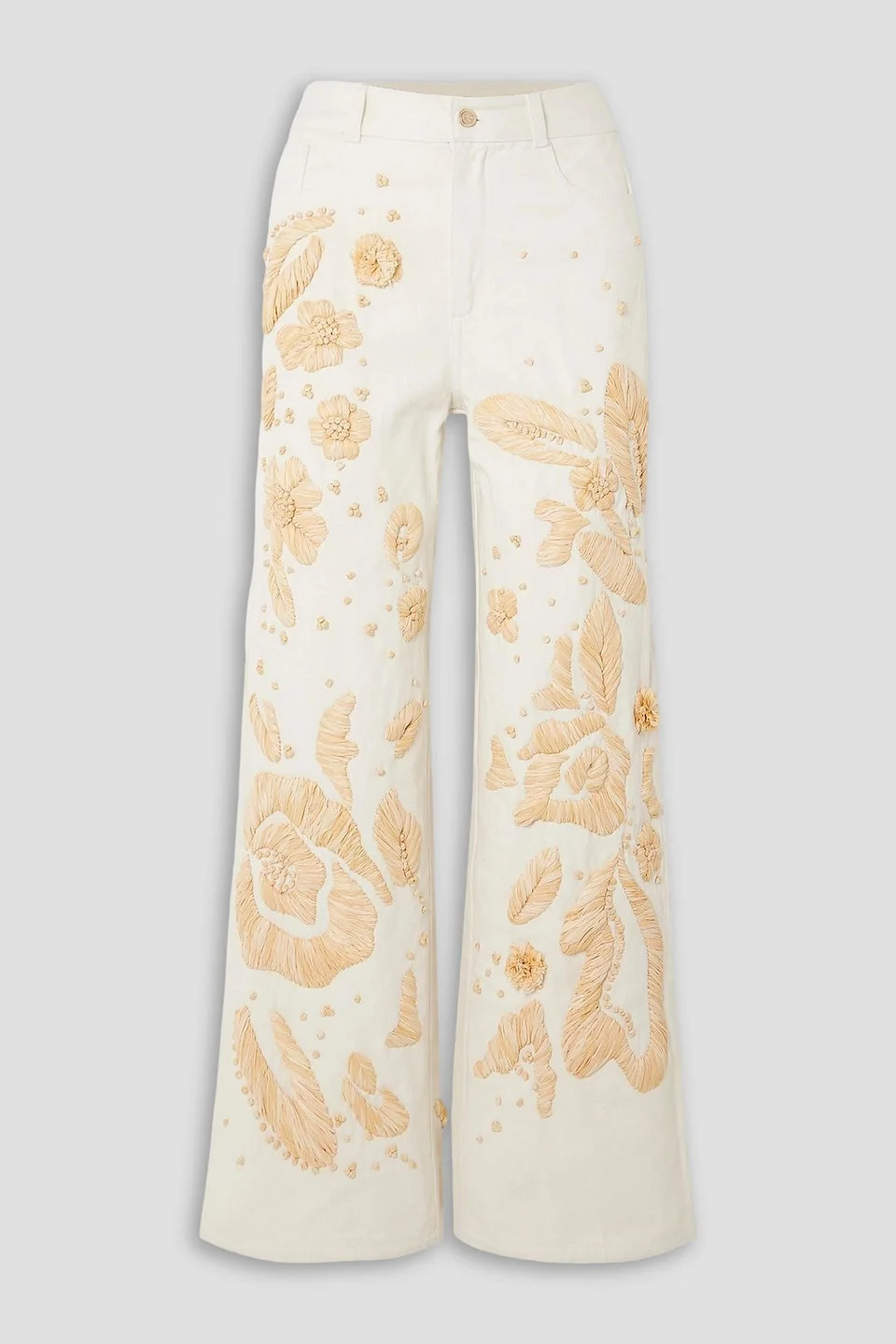 Jarli raffia-appliquéd high-rise wide-leg jeans - 1
