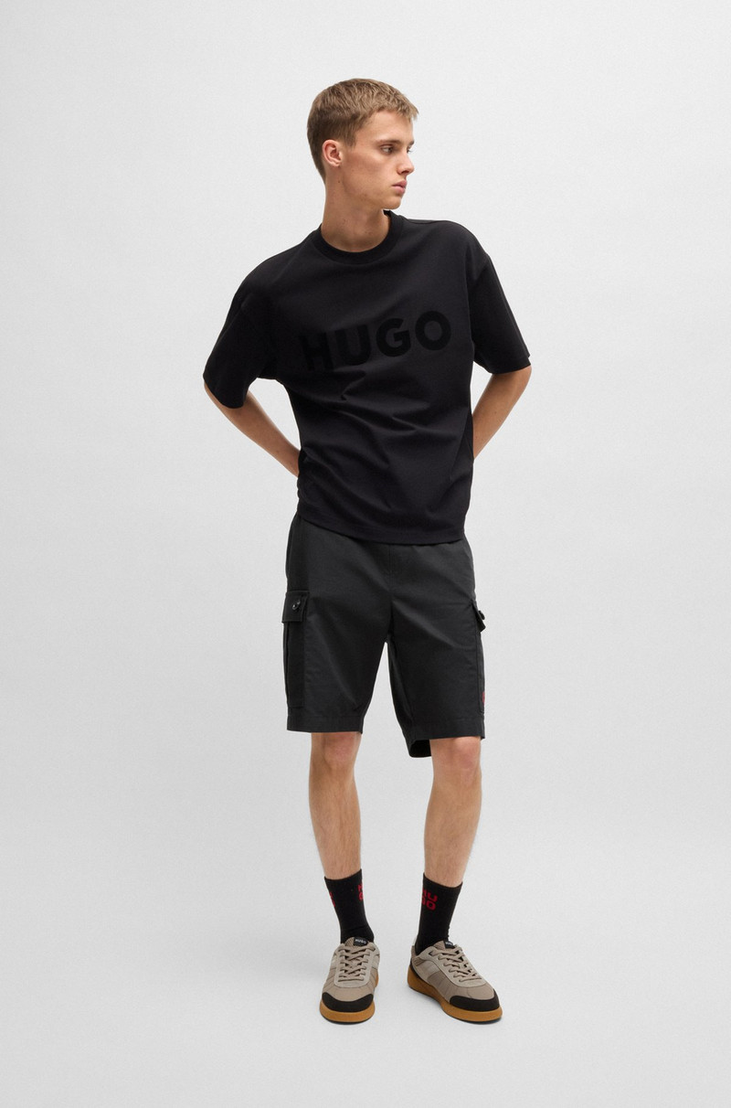 HUGO STRUCTURED-COTTON SHORTS WITH RED LOGO LABEL outlook