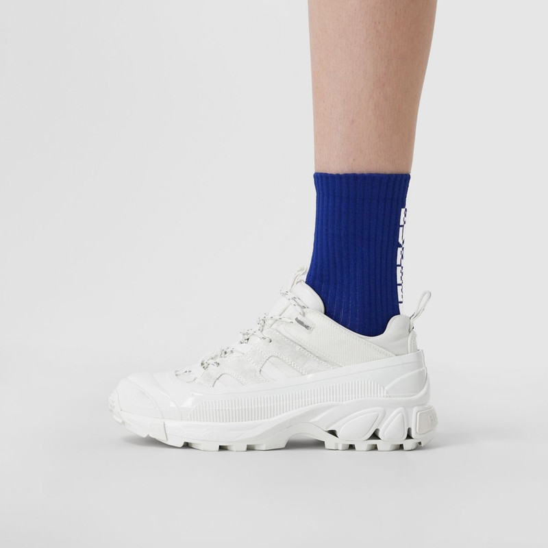 Logo Intarsia Two-tone Stretch Cotton Socks 5