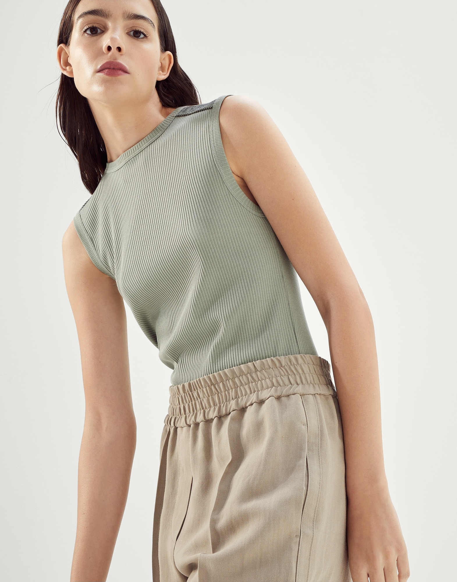 Viscose and linen fluid twill baggy pull-on trousers - 3