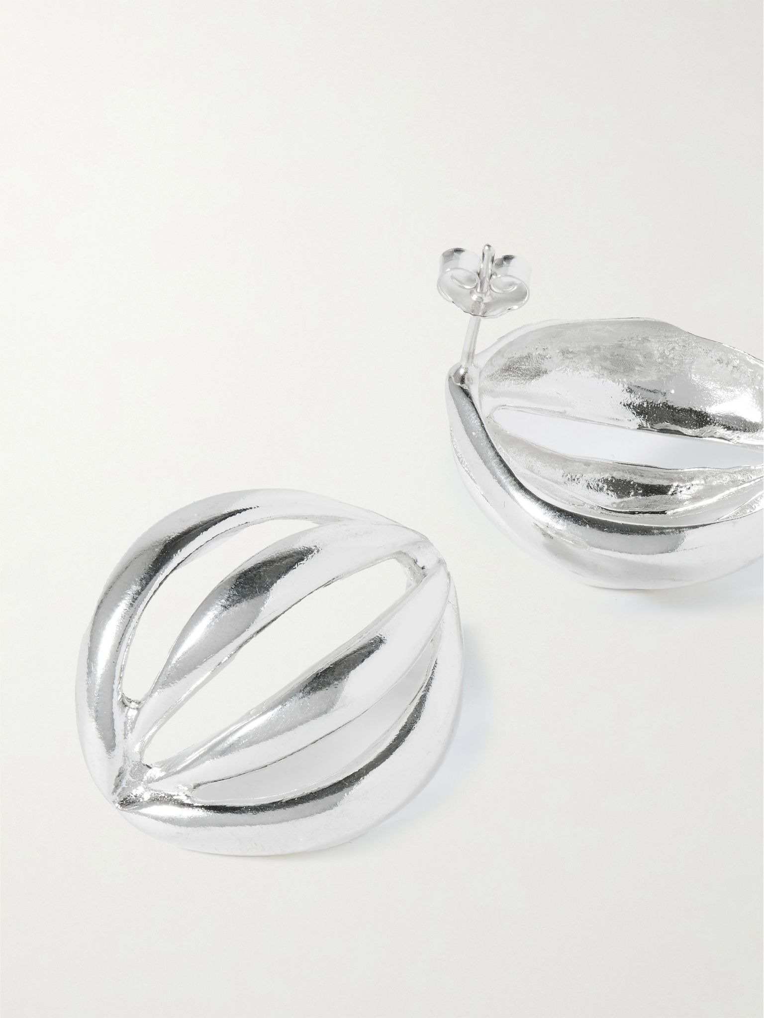 Flower Bud medium sterling silver earrings Silver - 3