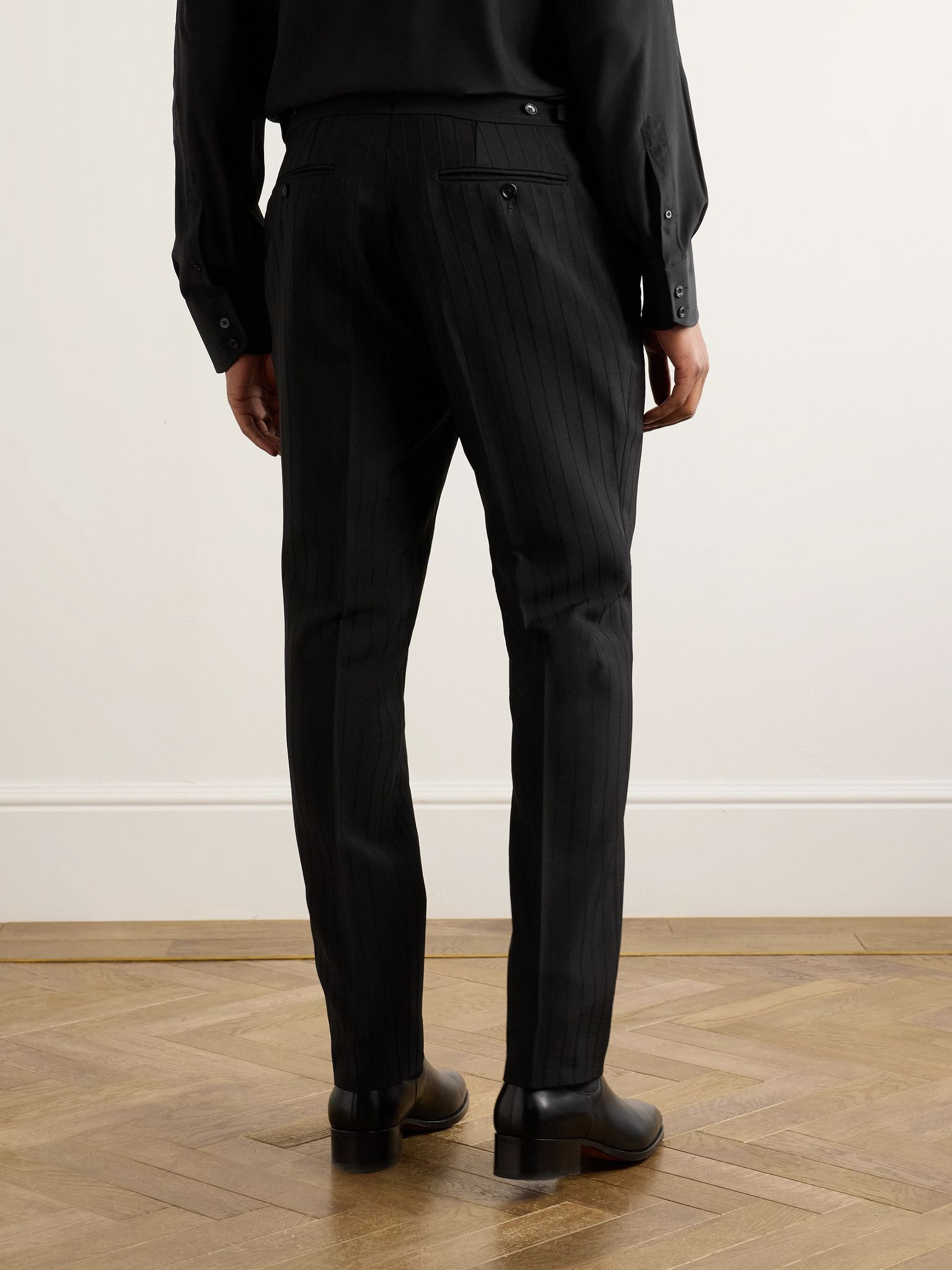 Straight-Leg Striped Mohair and Wool-Blend Trousers Black - 4