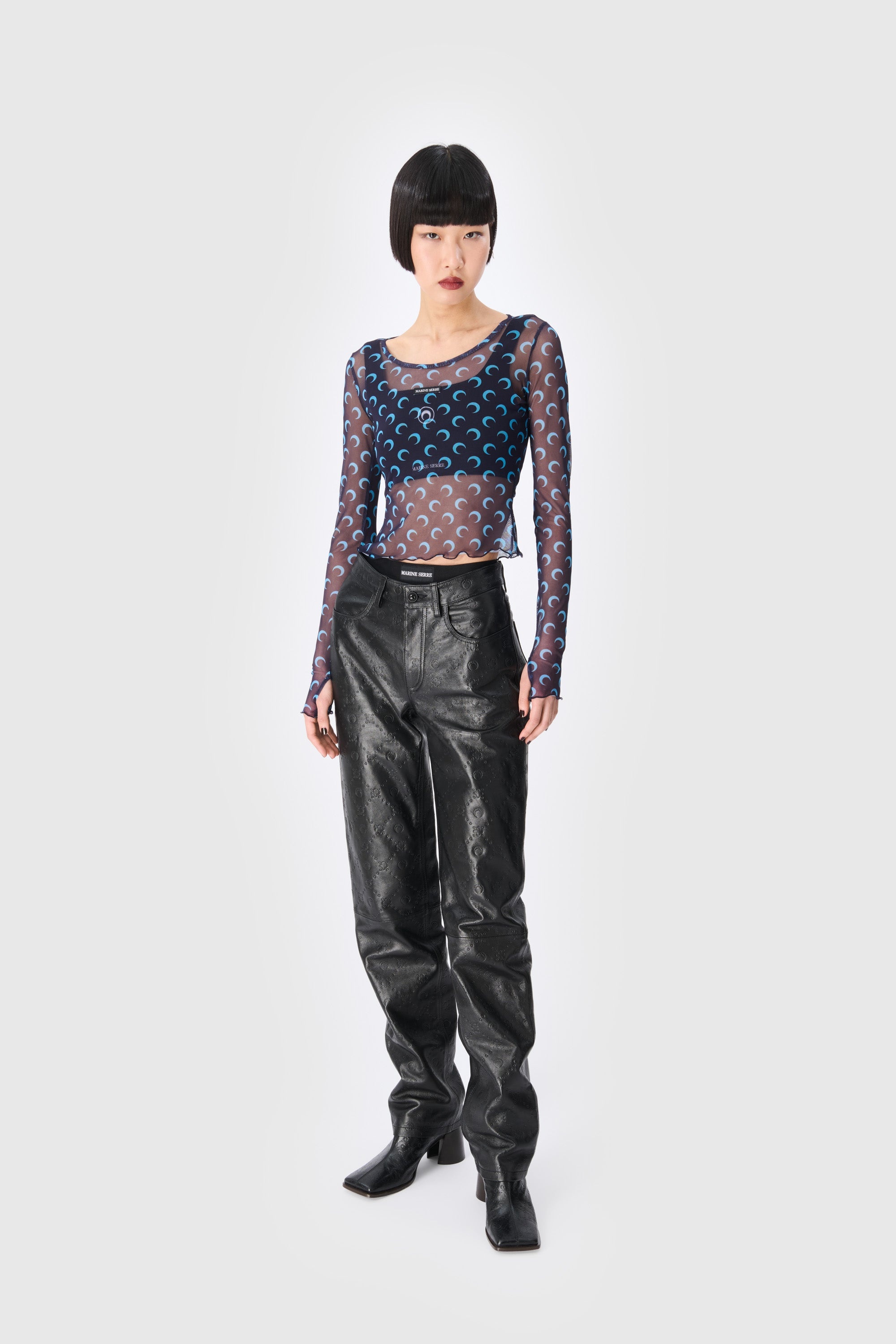 Moon Printed Mesh Second Skin Cropped Top - 3