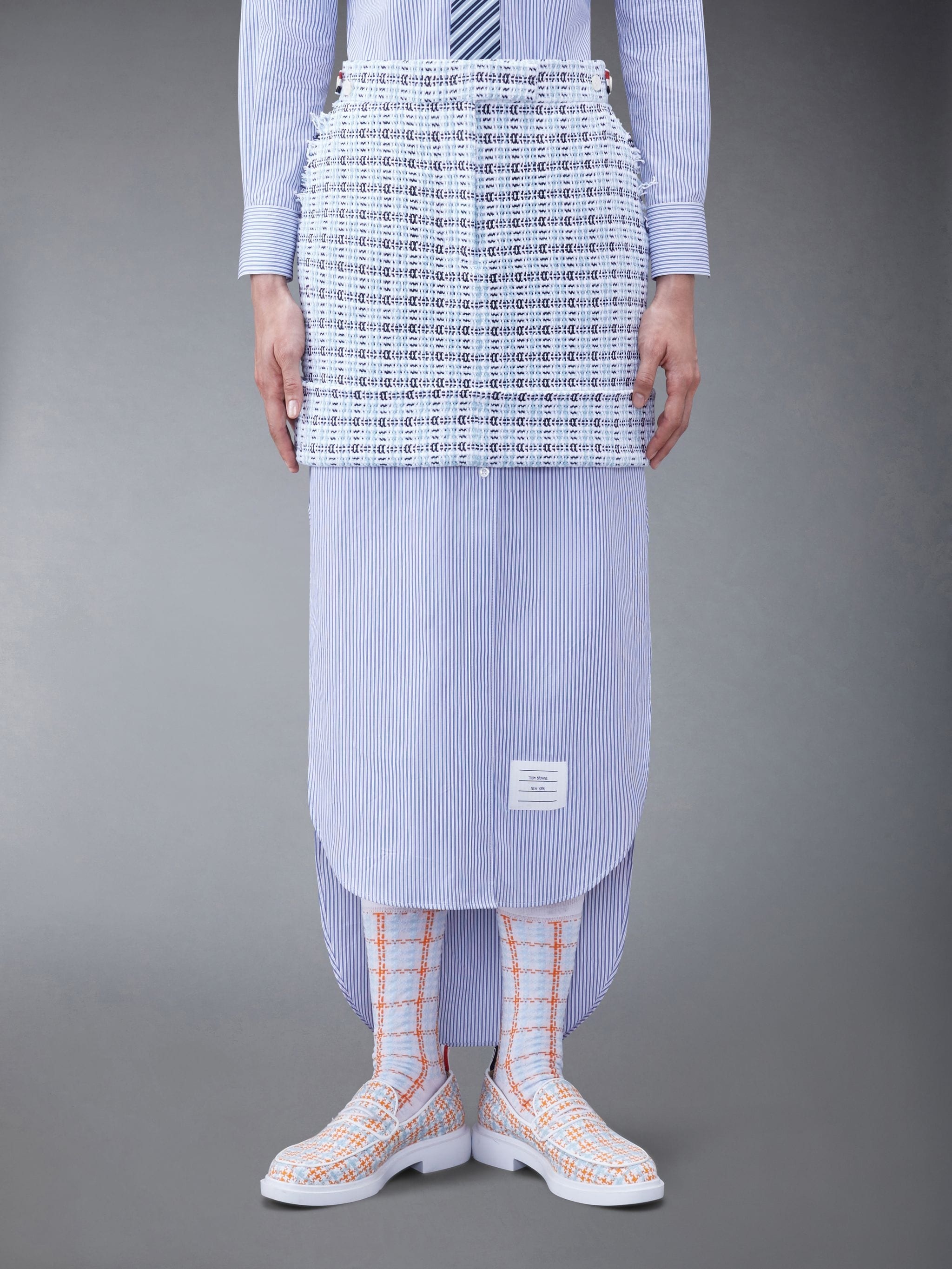 Check Crochet Tweed Fray Mini Sack Skirt - 1