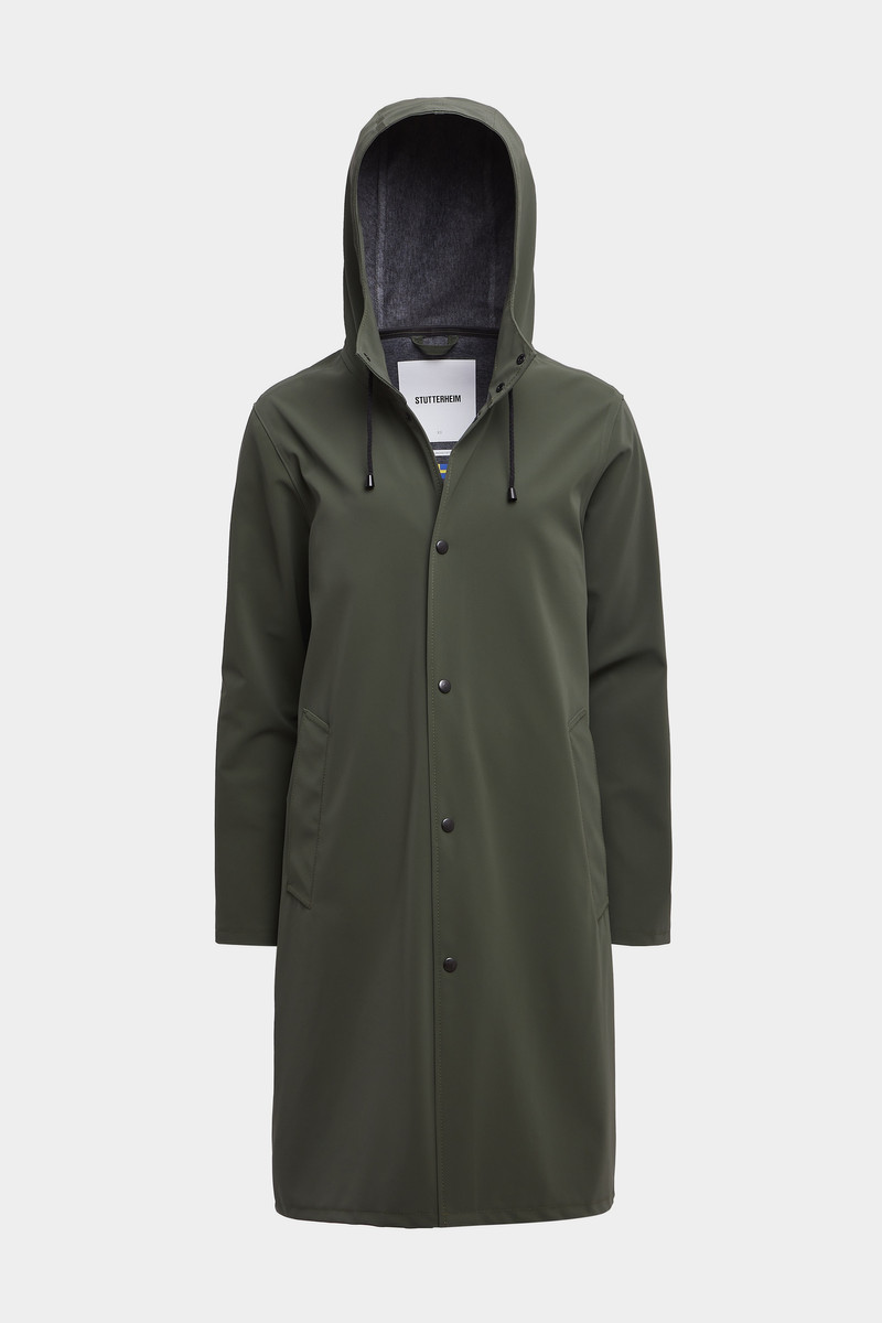 Stockholm Long Matte Print Raincoat Dark Green 1
