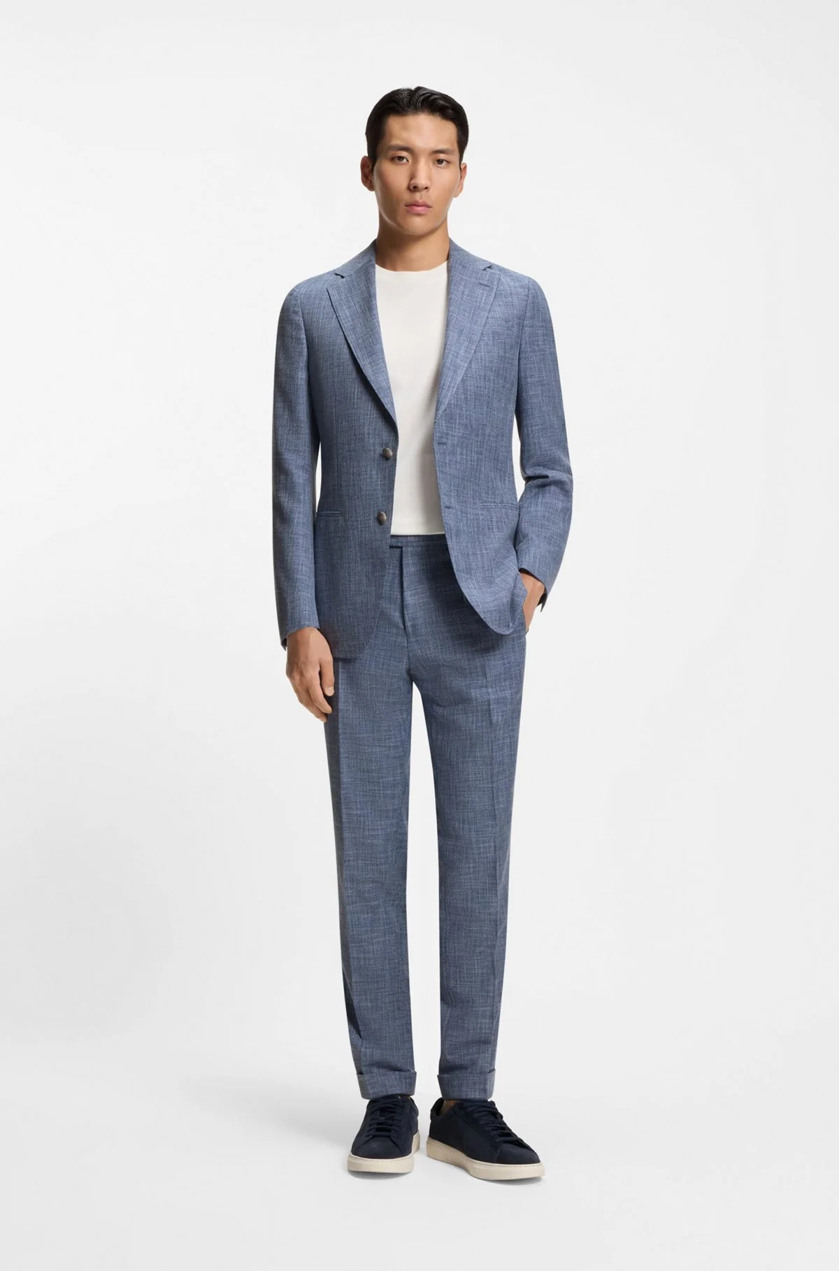 TWO-PIECE SLIM-FIT SUIT IN COTTON AND VIRGIN WOOL - 1