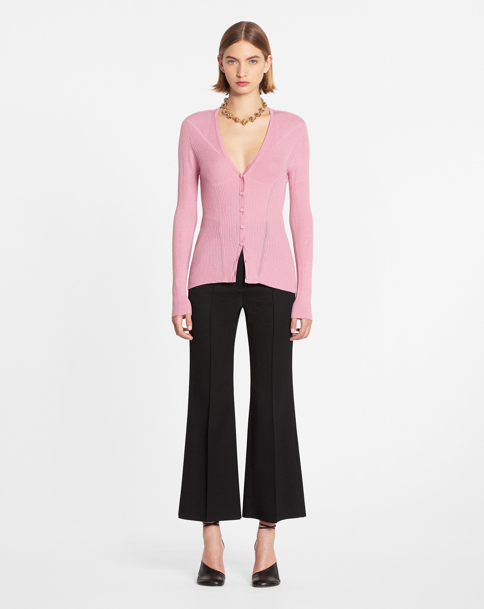 RIBBED SILK AND CASHMERE V-NECK CARDIGAN - 2
