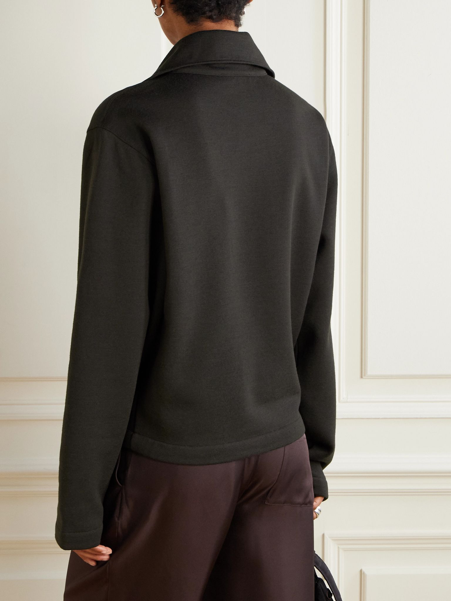 Wool and cotton-blend zip-up sweater Dark brown - 4