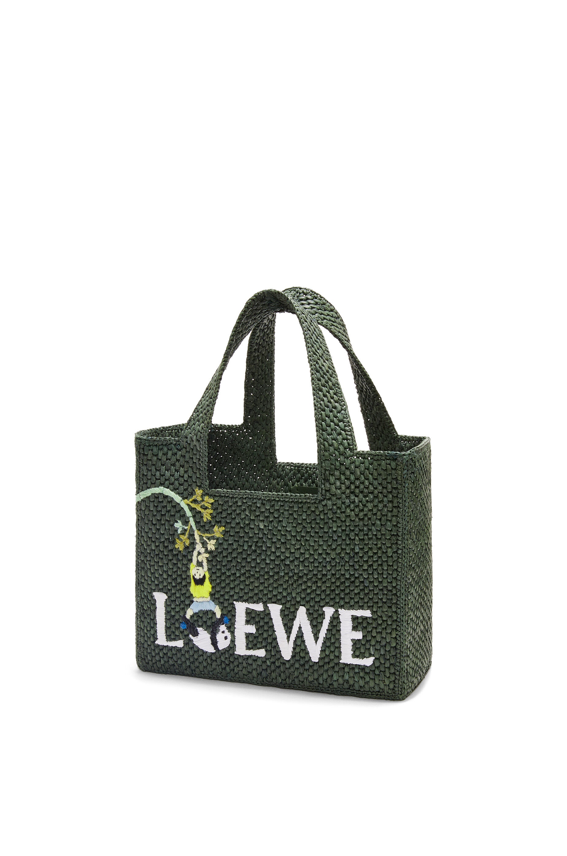 Panda small LOEWE Font tote in raffia - 3