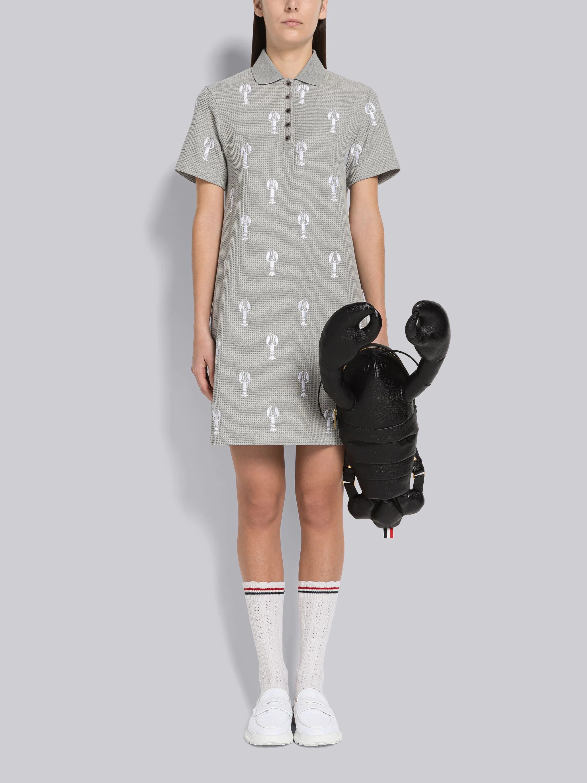 Textured Check Lobster Half Drop Short Sleeve Polo Dress - 4
