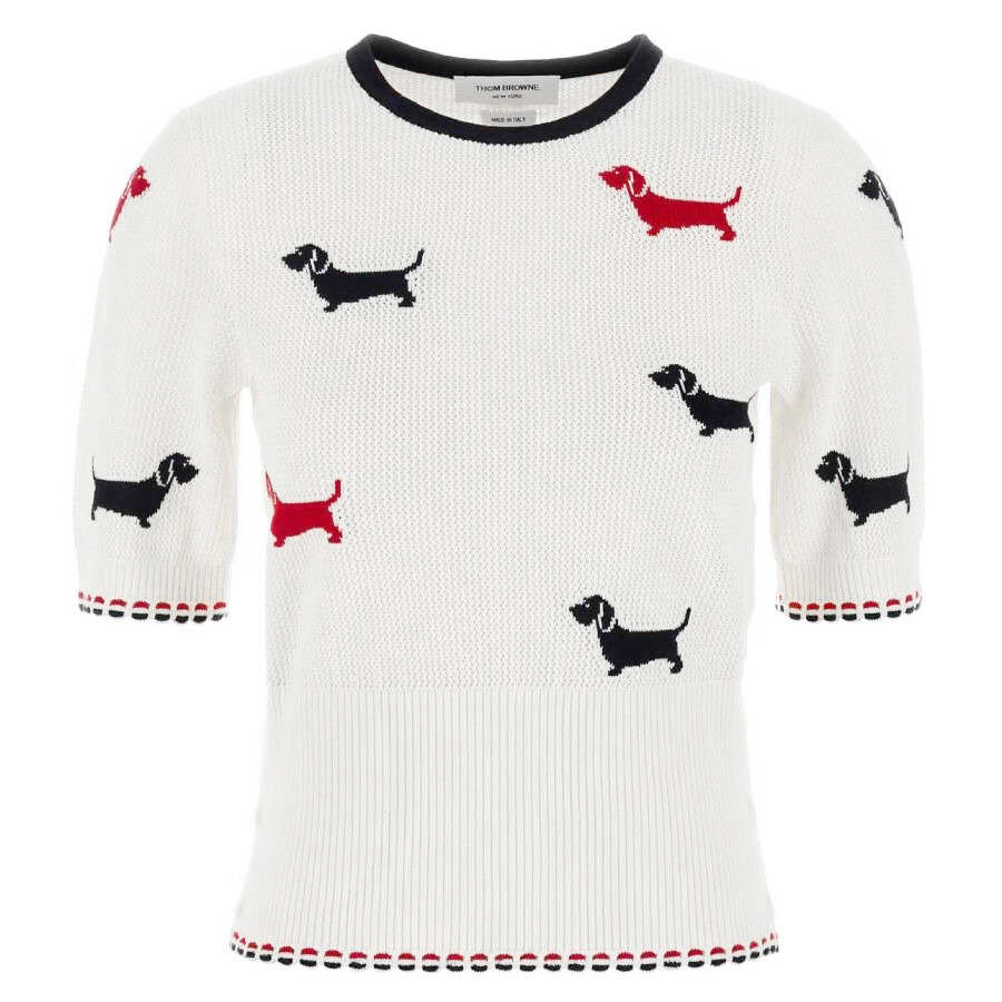 Thom Browne Ladies Cotton Pointelle Crewneck Hector Tee - 5