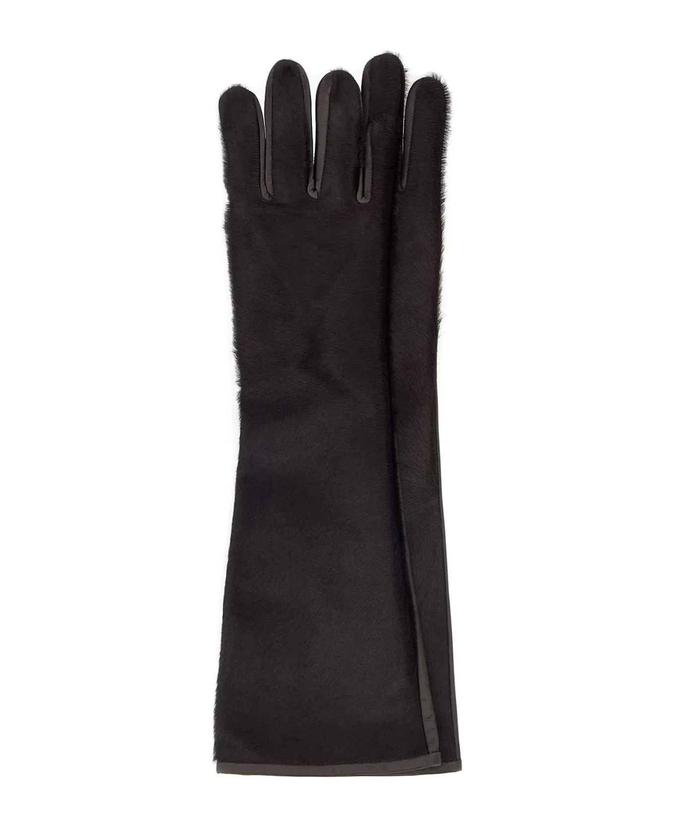 Dark Brown Leather And Calf Hair Edna Gloves - 1
