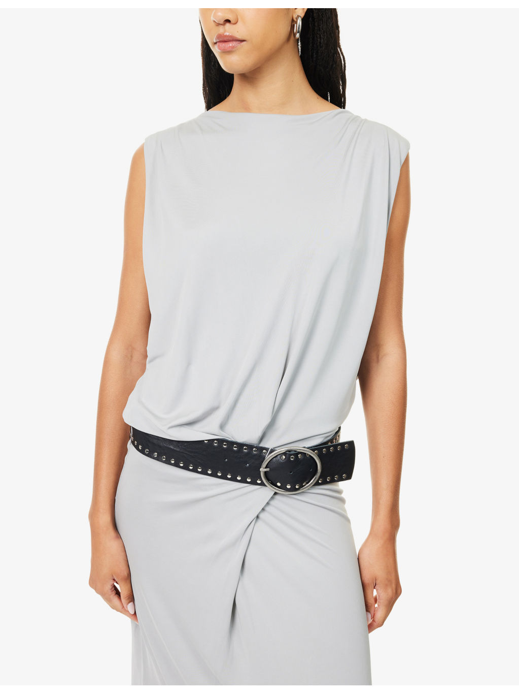Leather Belted Jersey Maxi Dress - 5