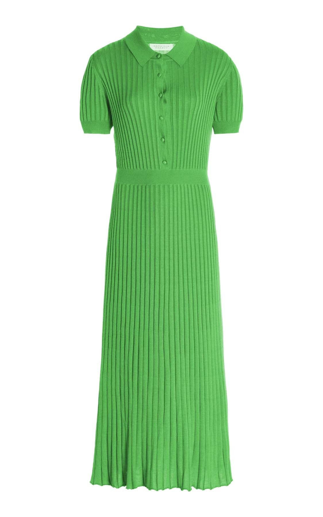 Amor Ribbed Dress in Fluorescent Green Cashmere Silk - 1