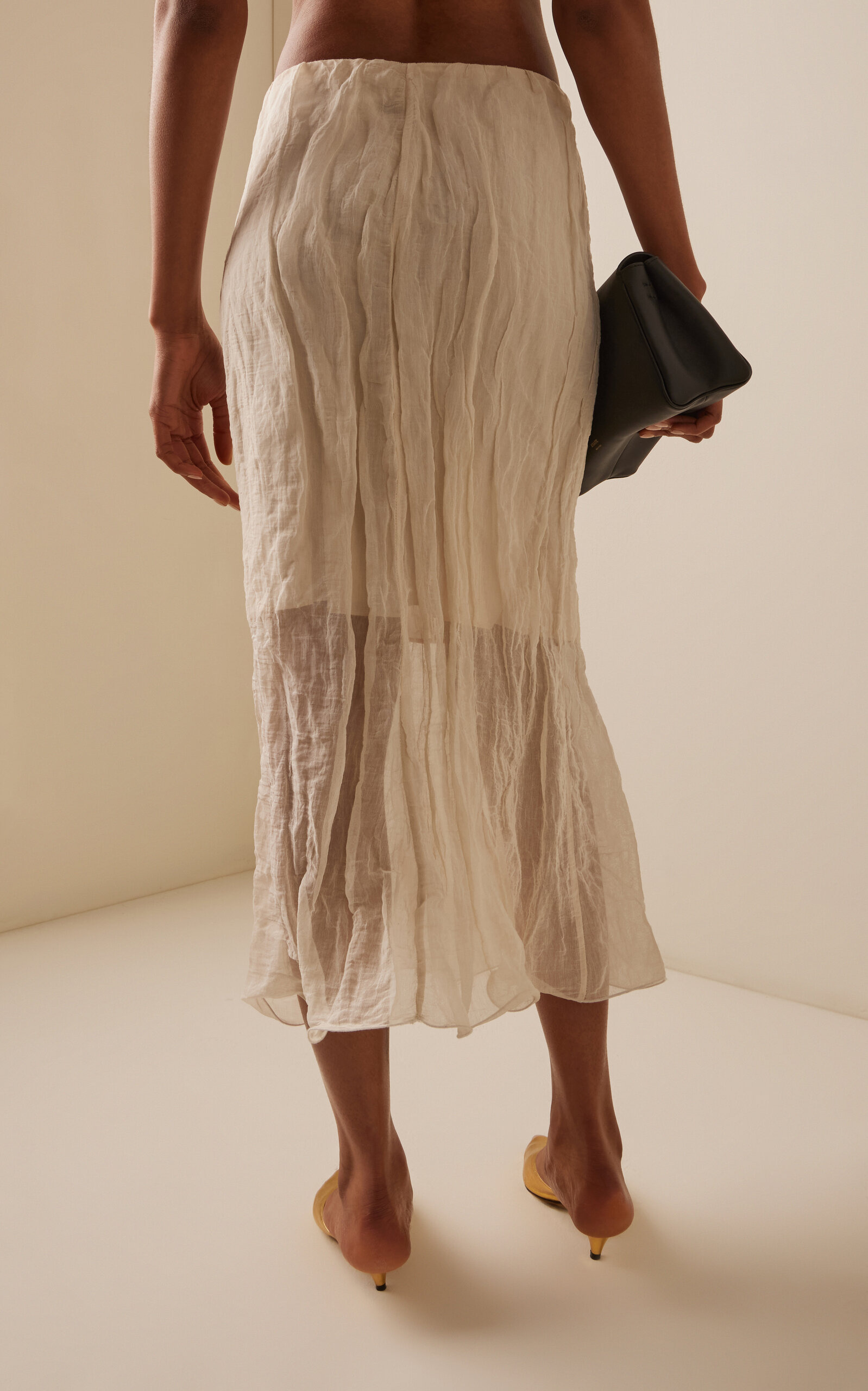 The James Low-Rise Metallic Organza Midi Skirt off-white - 4