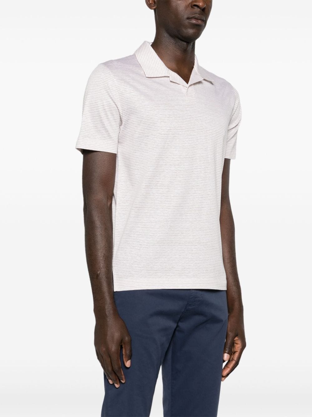 striped linen blend polo shirt - 3