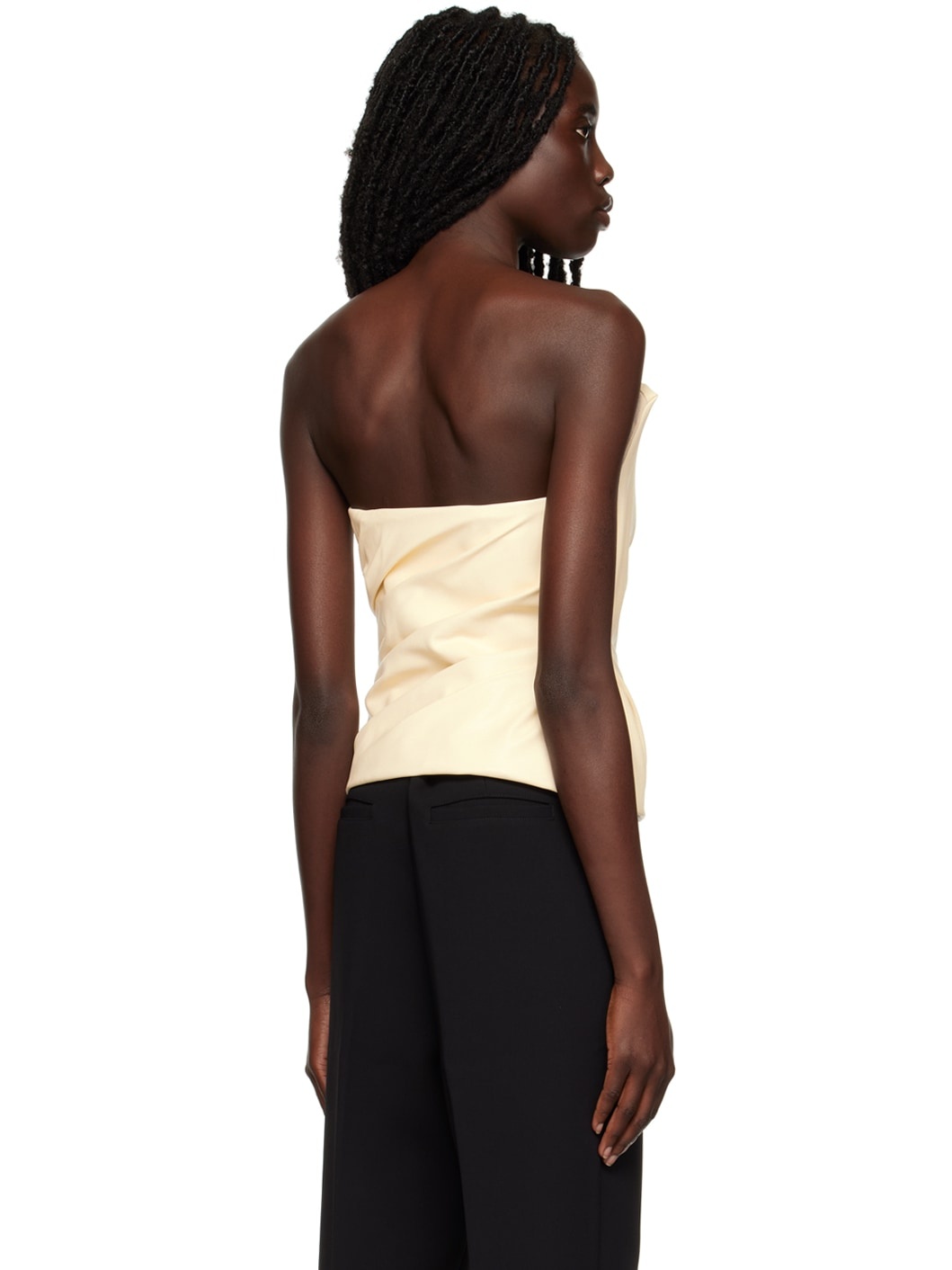 Beige Structured Faux-Leather Camisole - 3