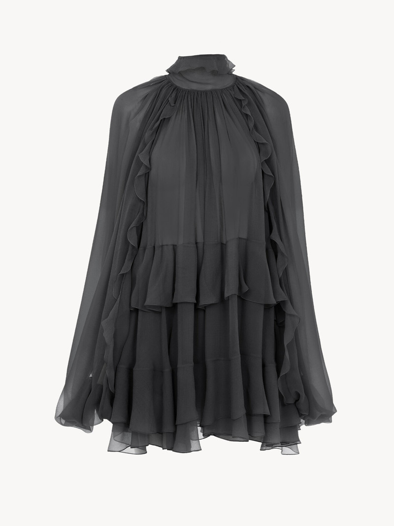 MINI CAPE DRESS IN SILK MOUSSELINE 1