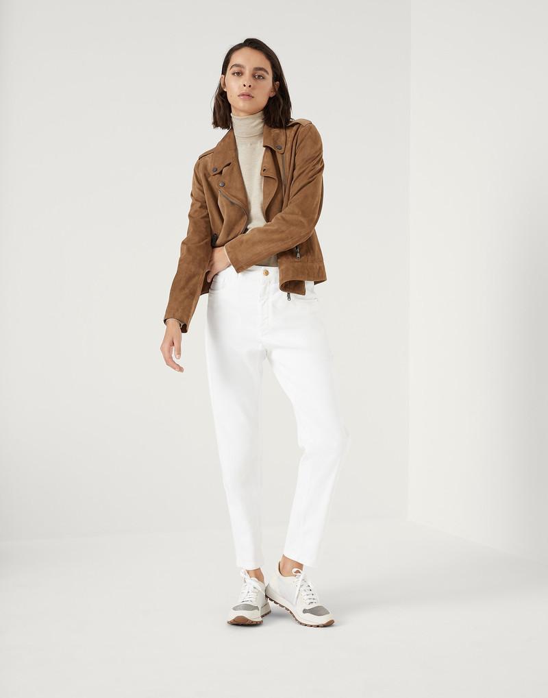 Garment-dyed comfort denim baggy trousers with shiny tab 4