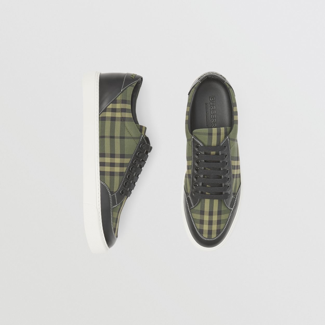 Check Cotton and Leather Sneakers - 2