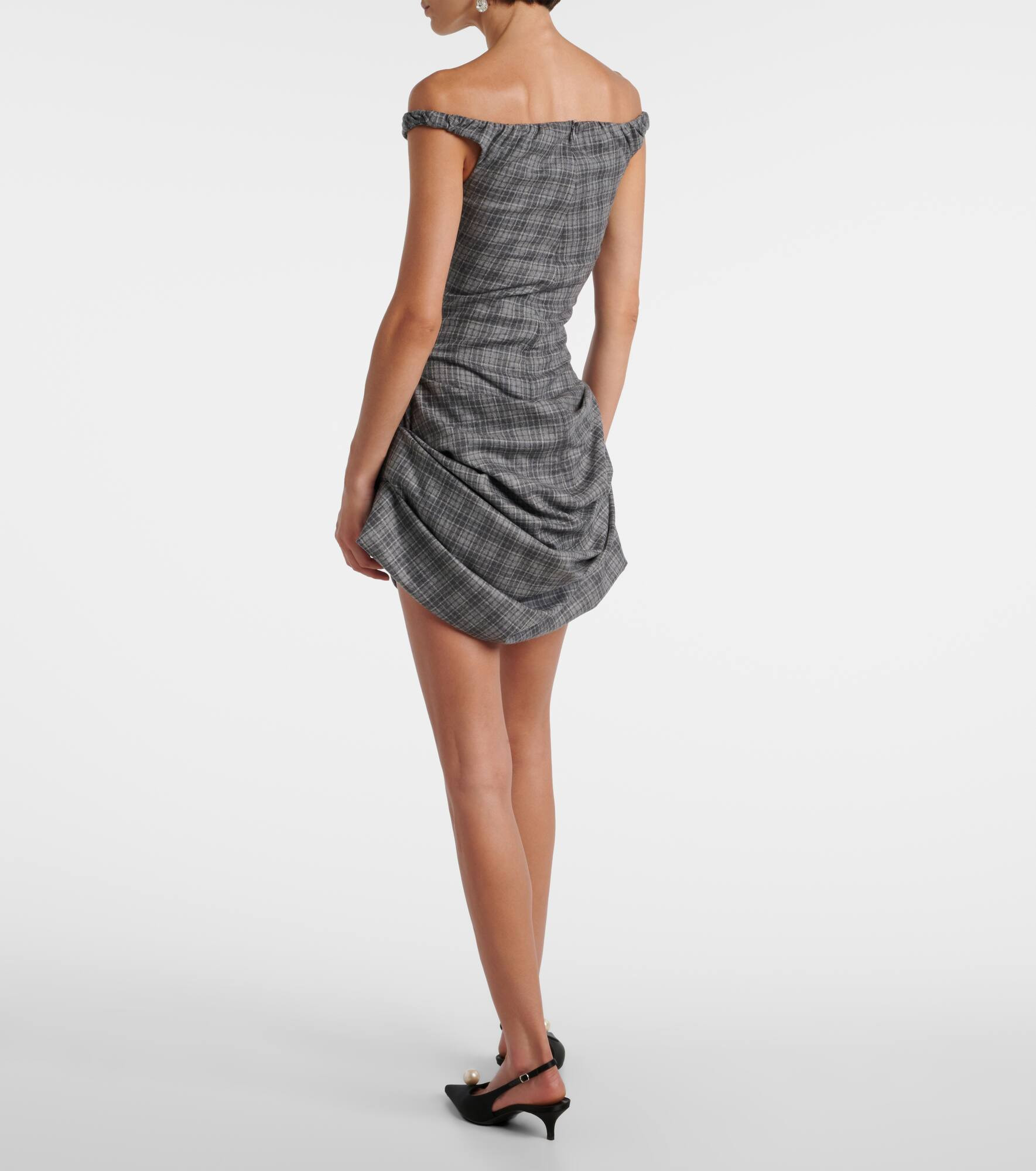 Ruched off-shoulder wool-blend bustier dress - 3