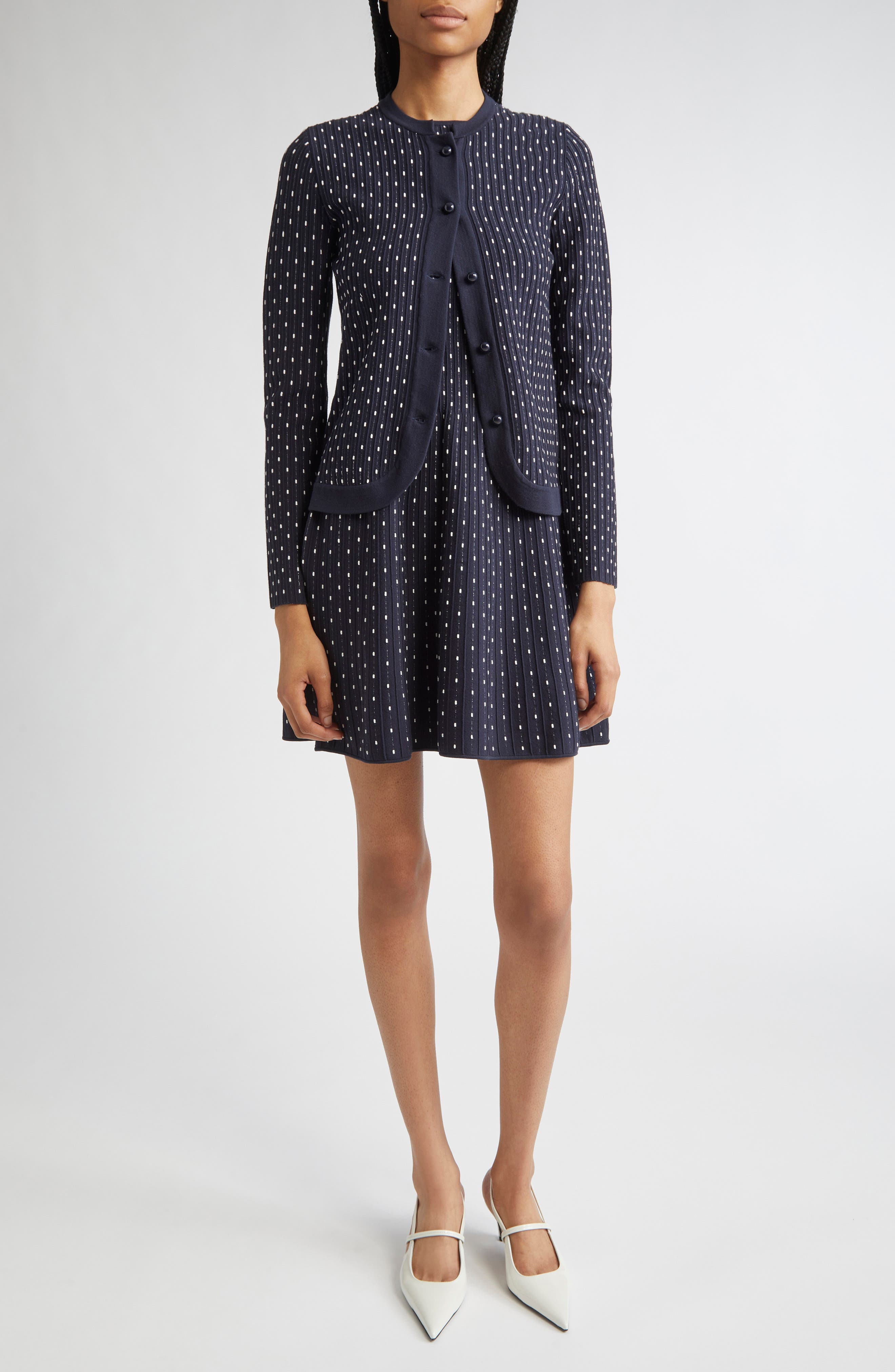 Emporio Armani Polka Dot Cardigan in Fancy Blue at Nordstrom - 7