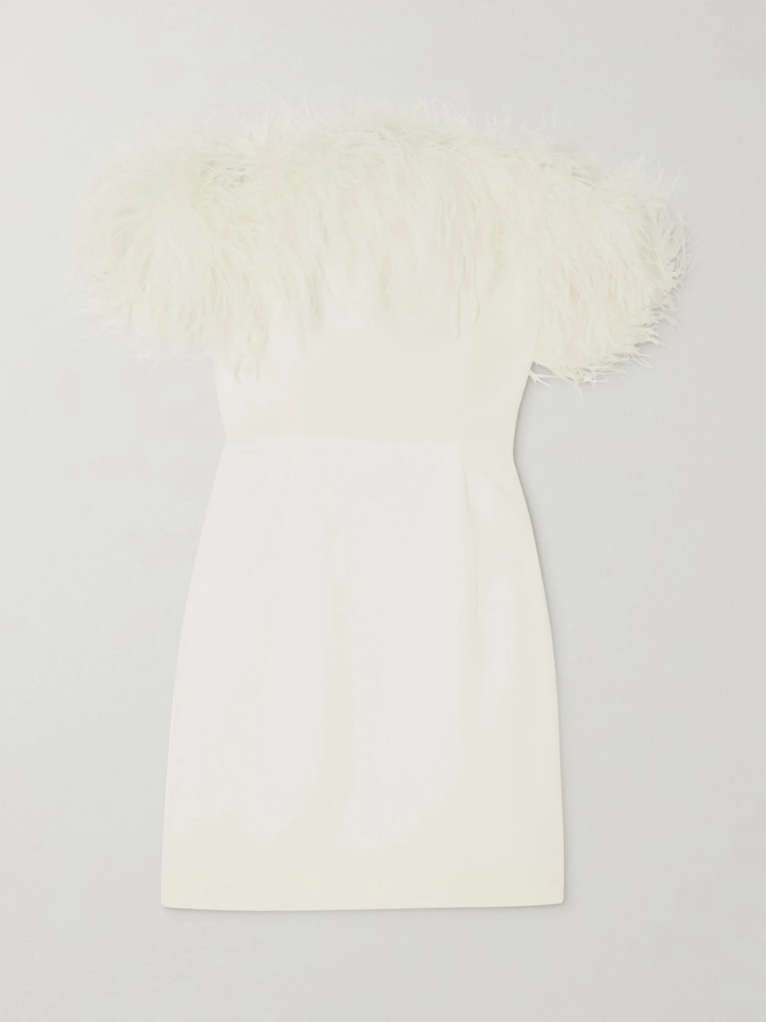 Ava off-the-shoulder feather-trimmed crepe mini dress Ivory - 1