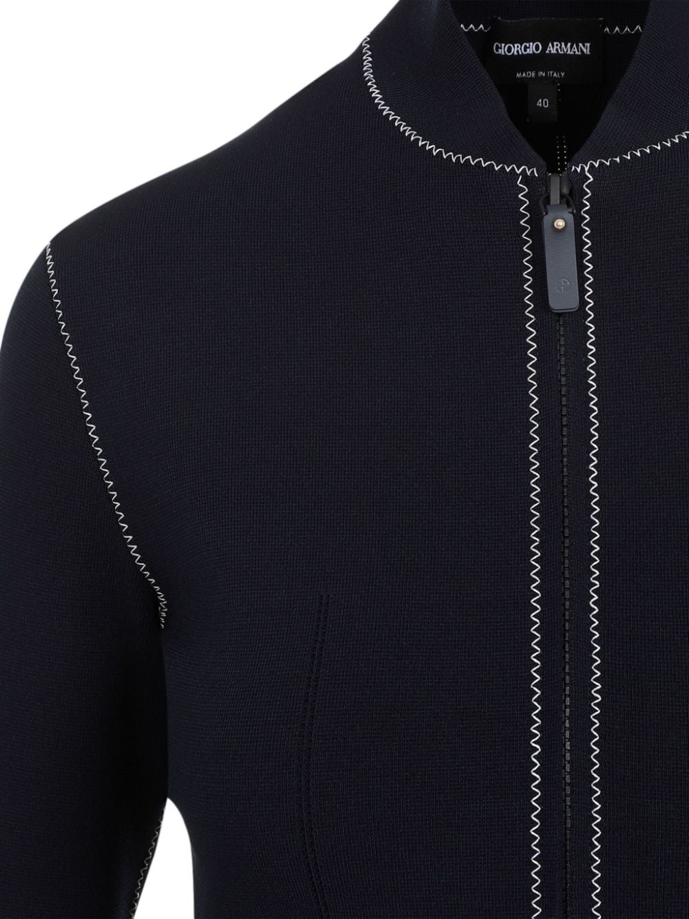 contrast-stitching zip-up jacket - 3