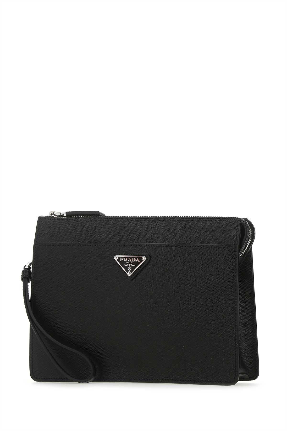 Prada Men Black Leather Clutch - 2