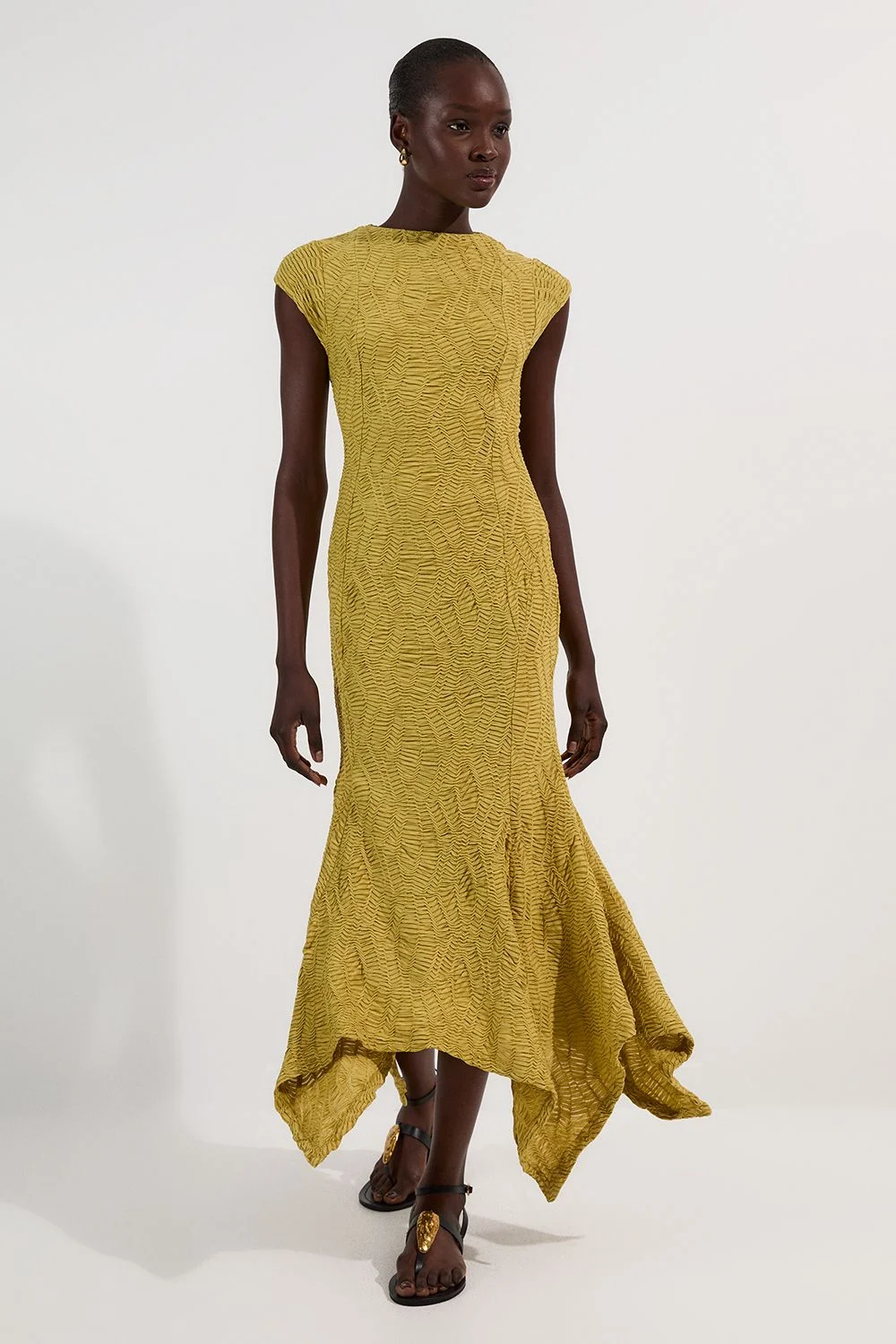 Textured Hanky Hem Short Sleeve Trim Detail Jersey Maxi Dress - 1