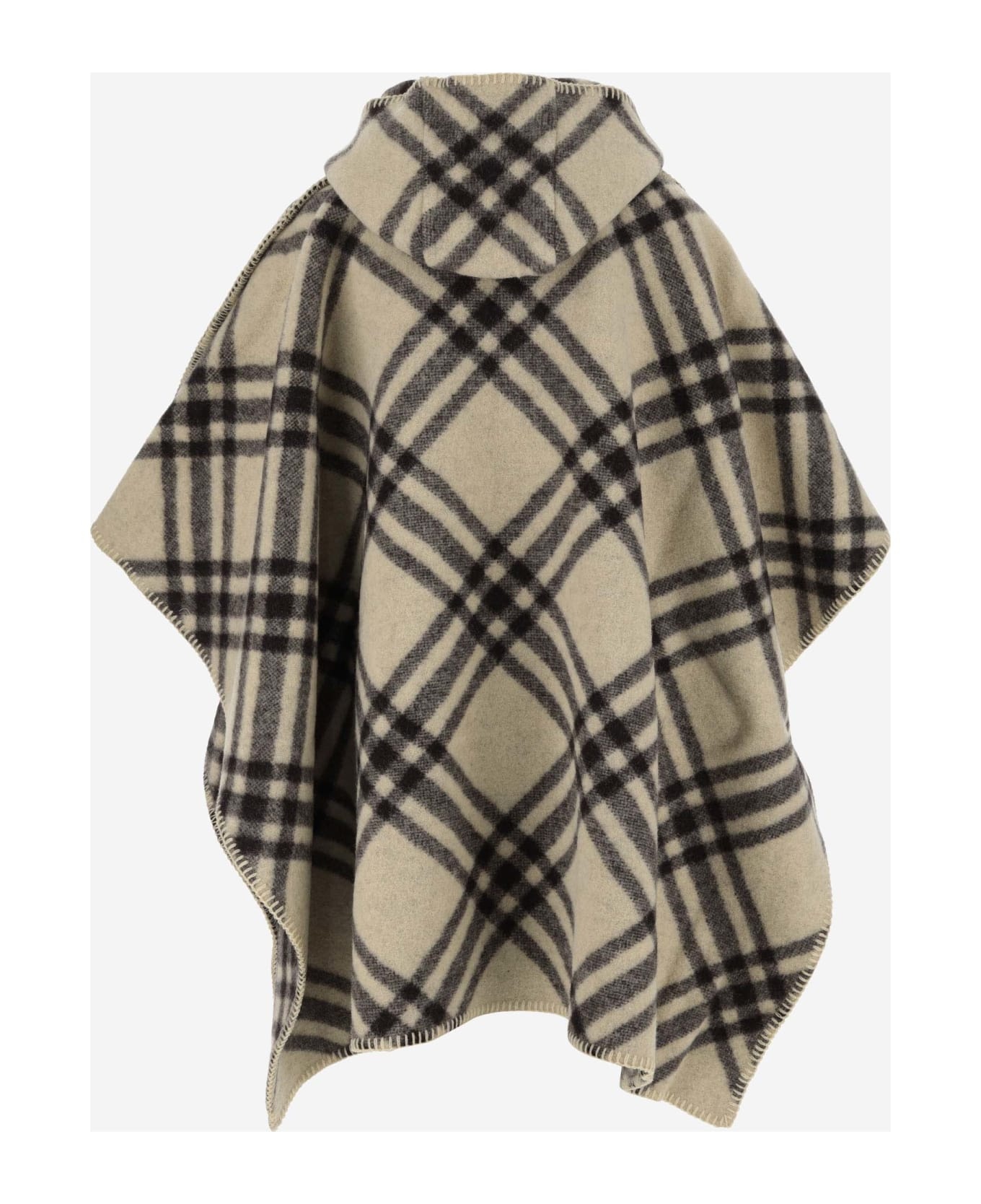 Wool Cape With Check Pattern - 2