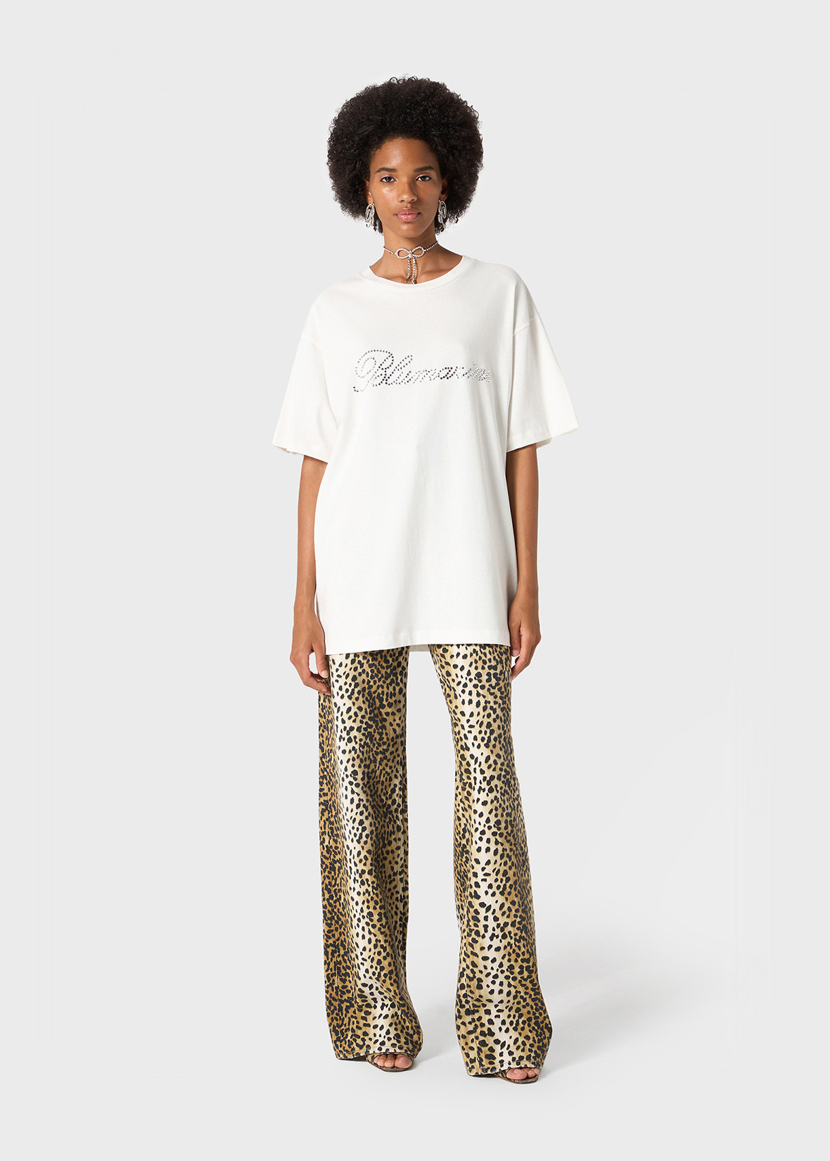 OVERSIZED T-SHIRT WITH BLUMARINE RHINESTONE EMBROIDERY - 2