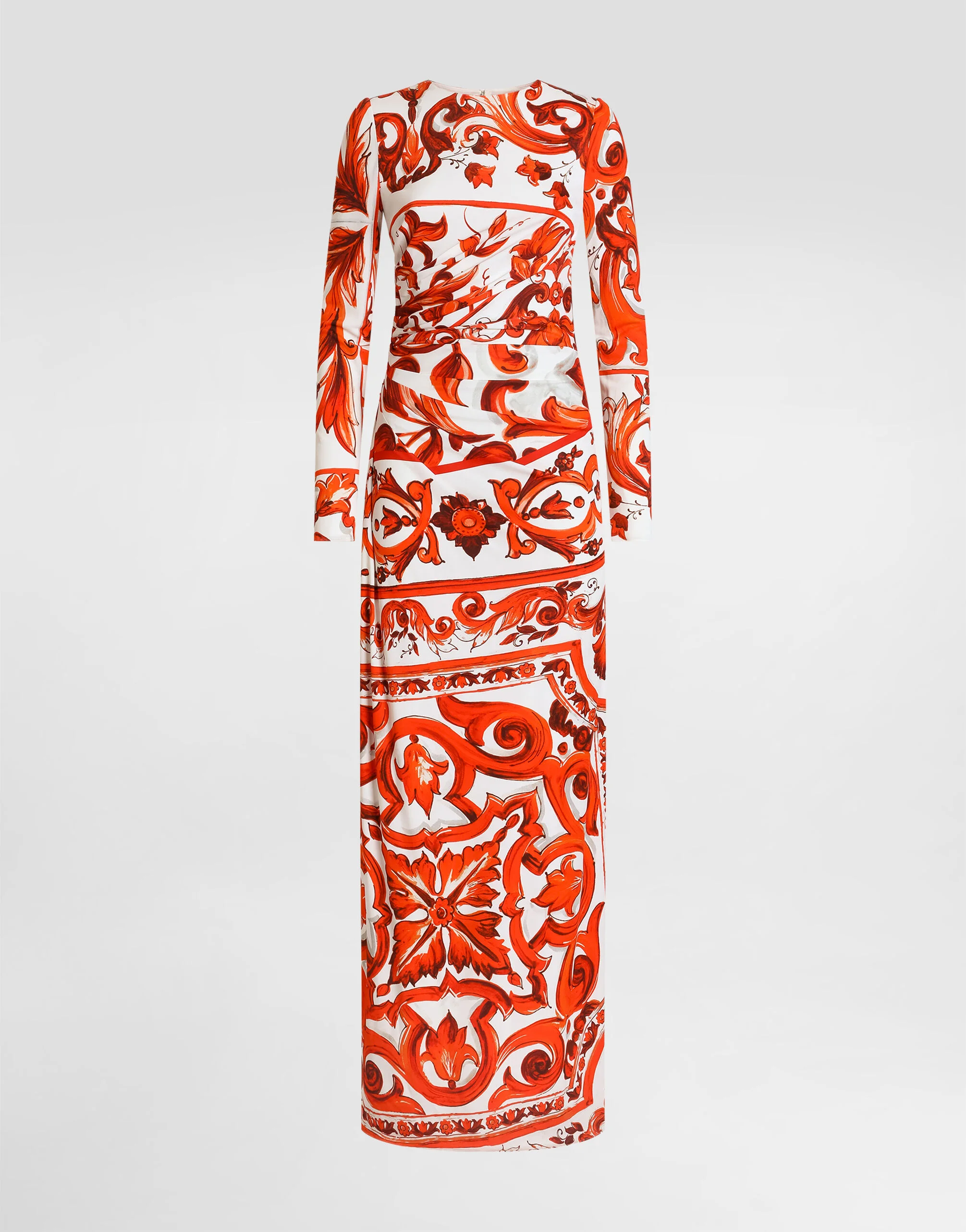 Majolica-print organzine long dress - 1