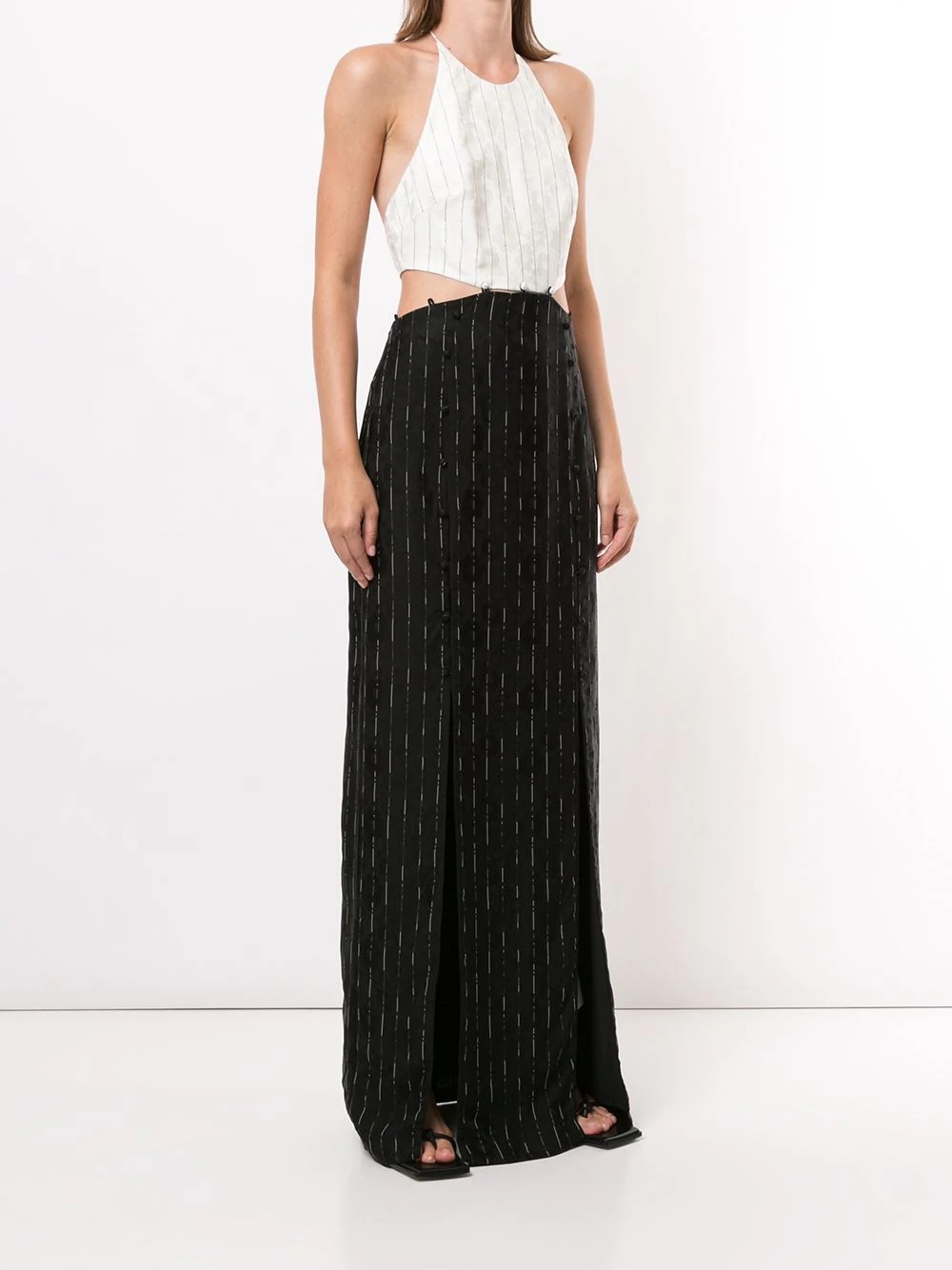 pinstripe-print panelled gown - 3