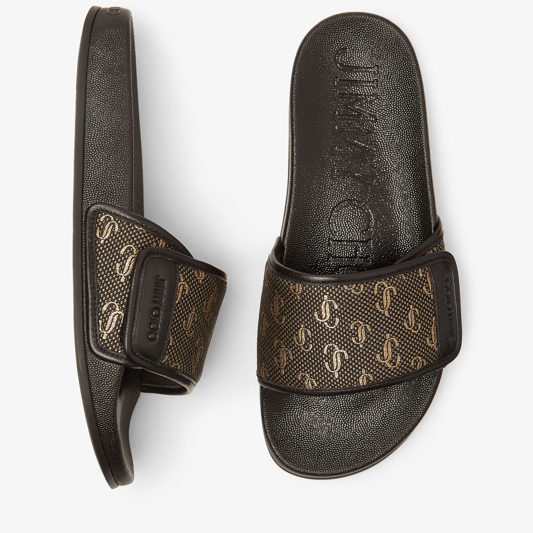 Fitz/F
Black and Gold JC Monogram Jacquard Lurex and Leather Slides - 5