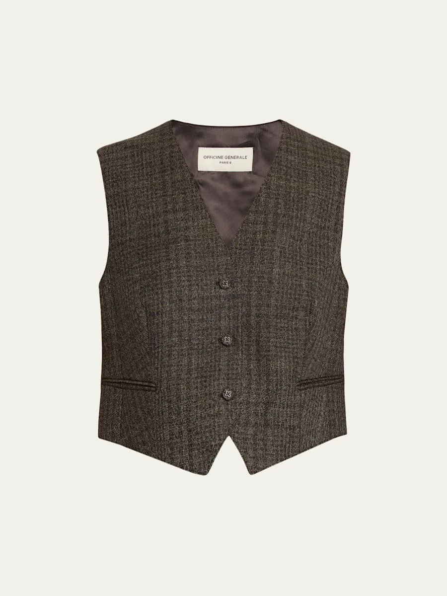 Cleore Plaid Wool Vest - 1