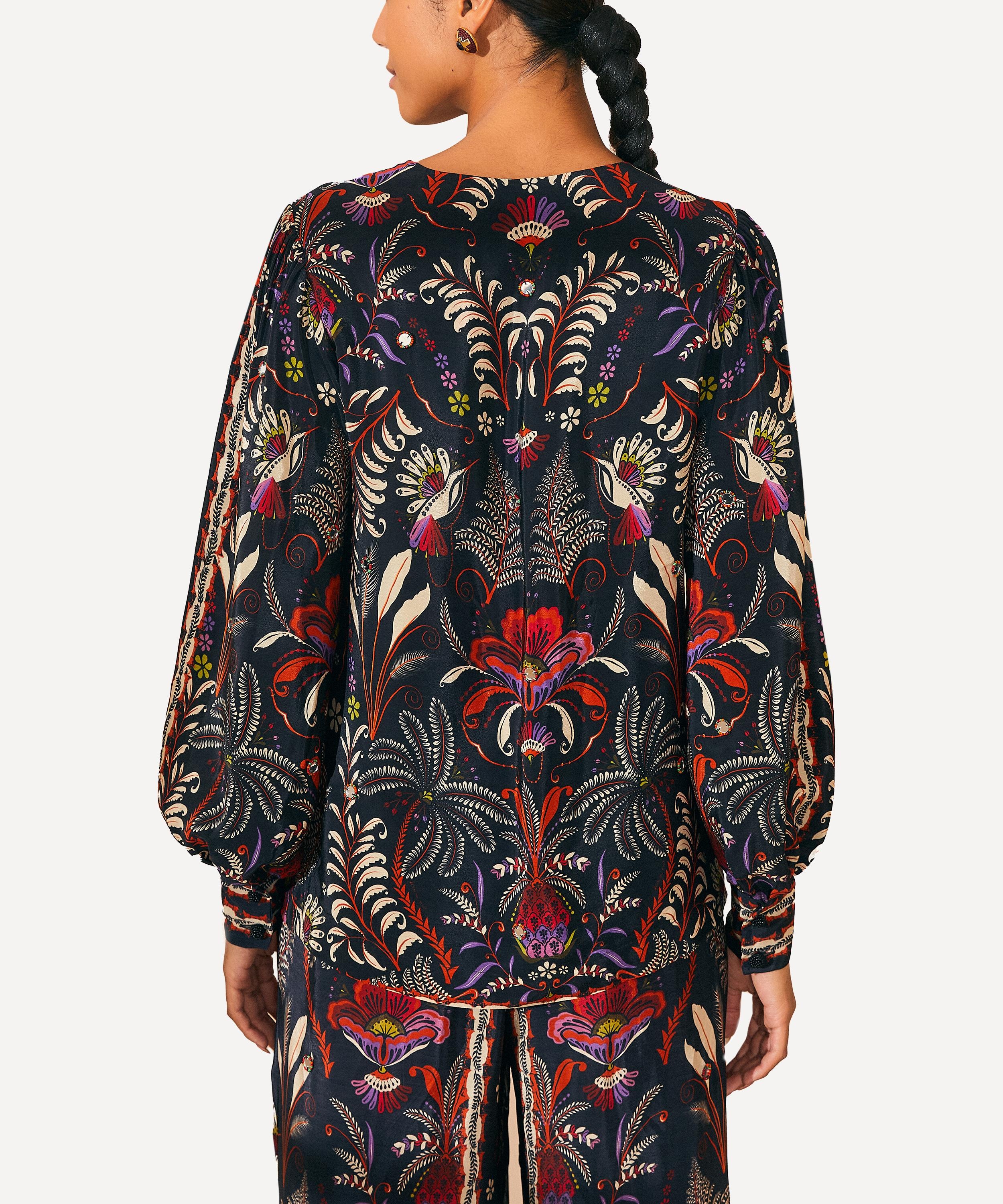 Black Classic Garden Mirror Trim Blouse - 3