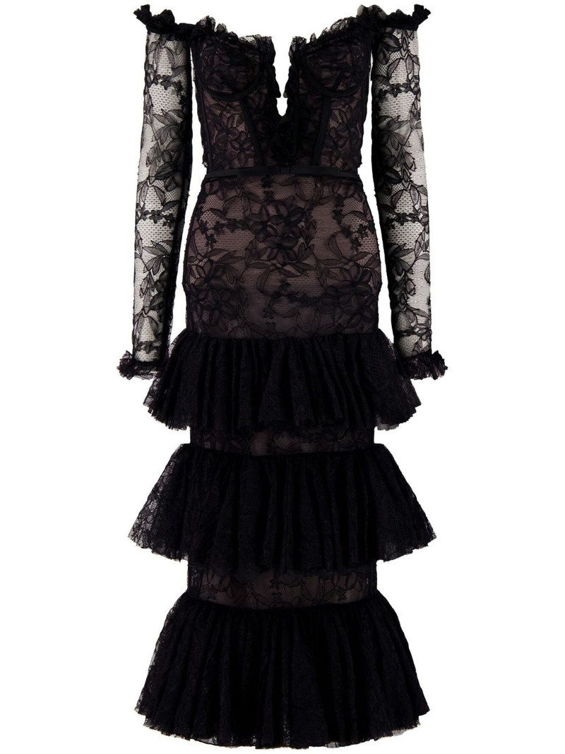 tiered off-the-shoulder lace dress 1