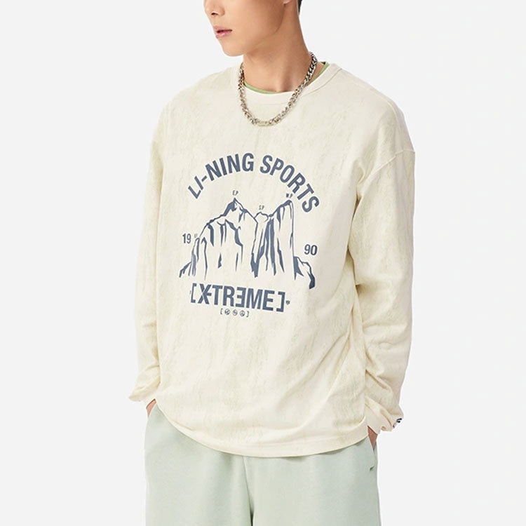 Li-Ning Alphabet Printing Loose Sports Round Neck 'Creamy White' AHSS147-1 - 3