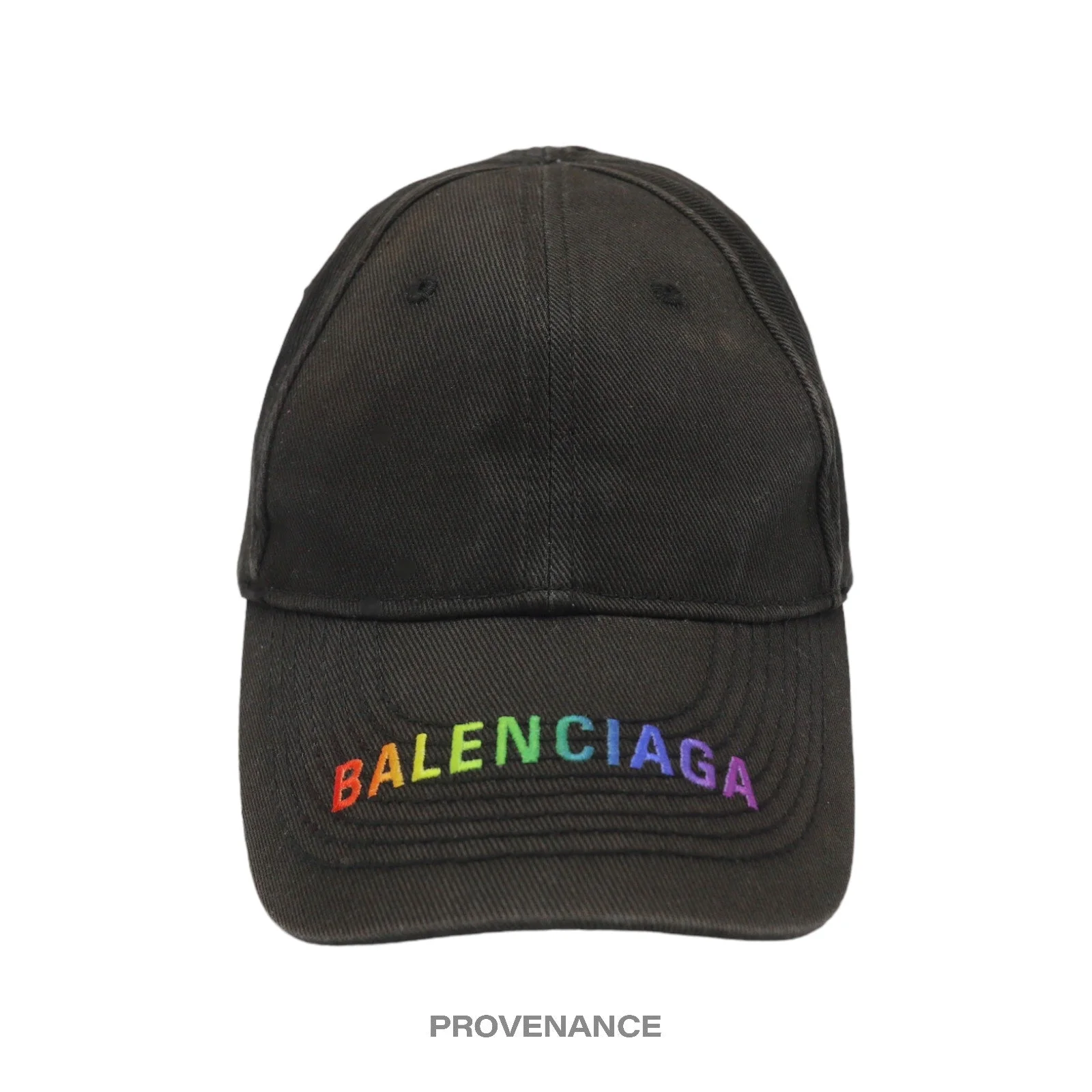 Balenciaga Embroidered Rainbow Logo Cap - Washed Black - 1