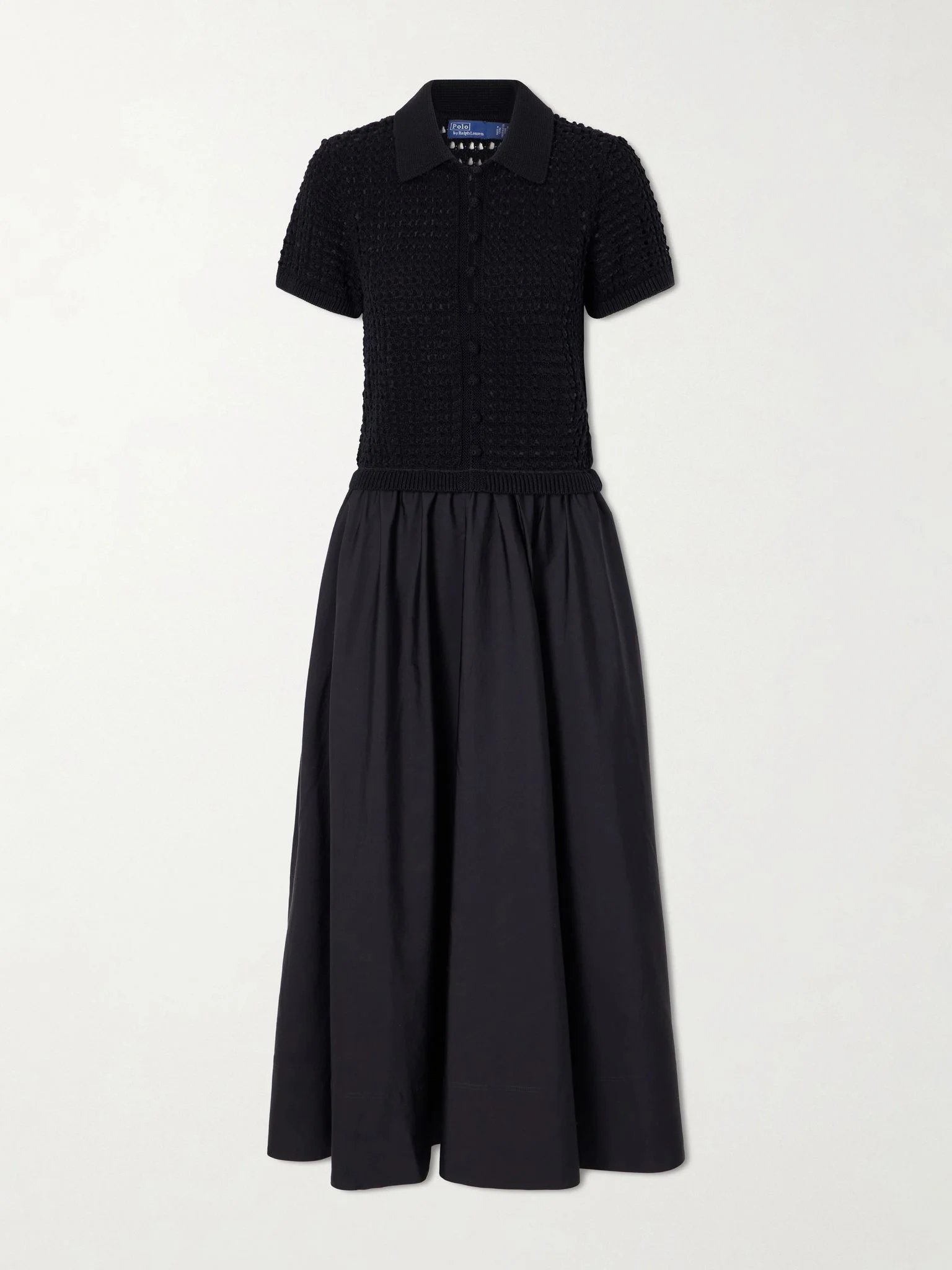 Crocheted cotton-poplin maxi dress Black - 1