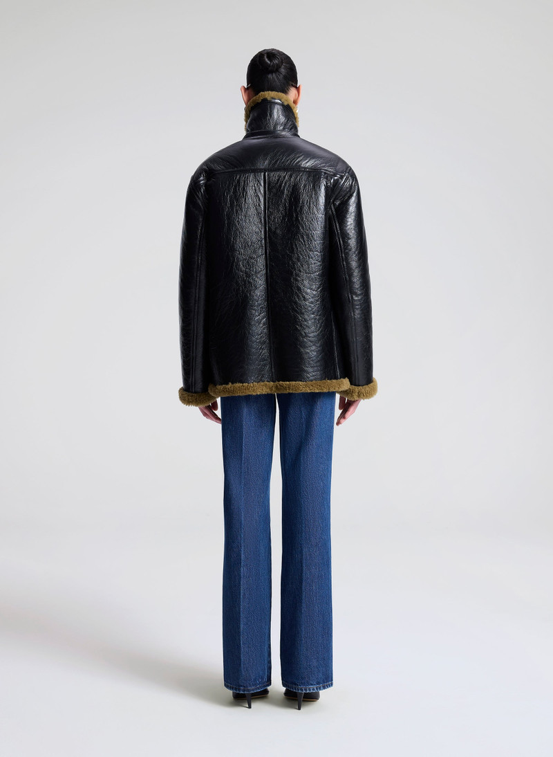 Ruth Glossy Leather and Shearling Reversible Coat 7