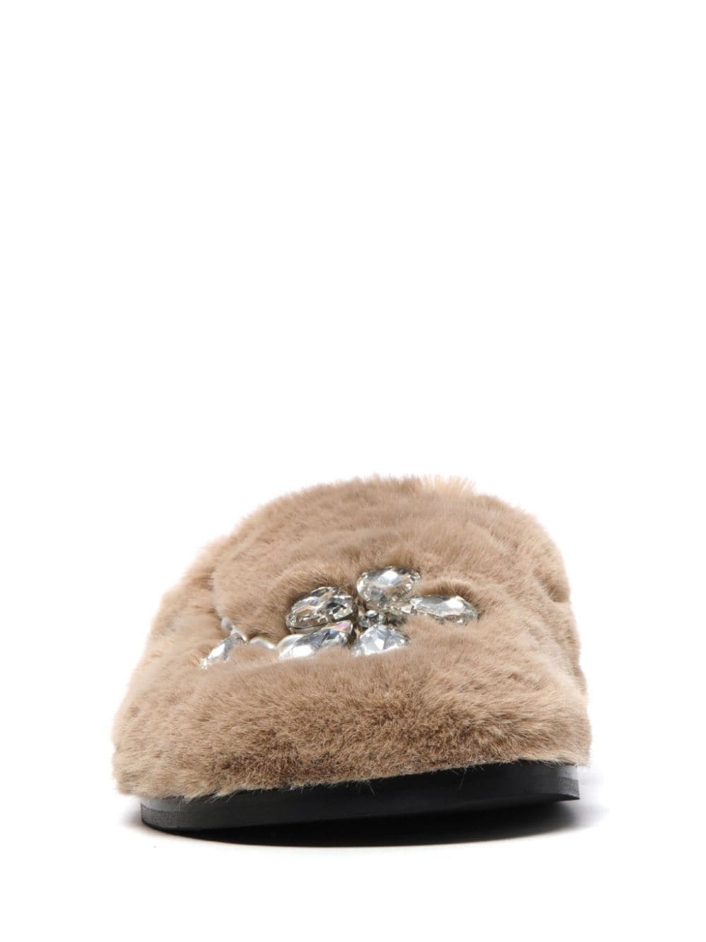 crystal-embellished faux fur slippers - 3