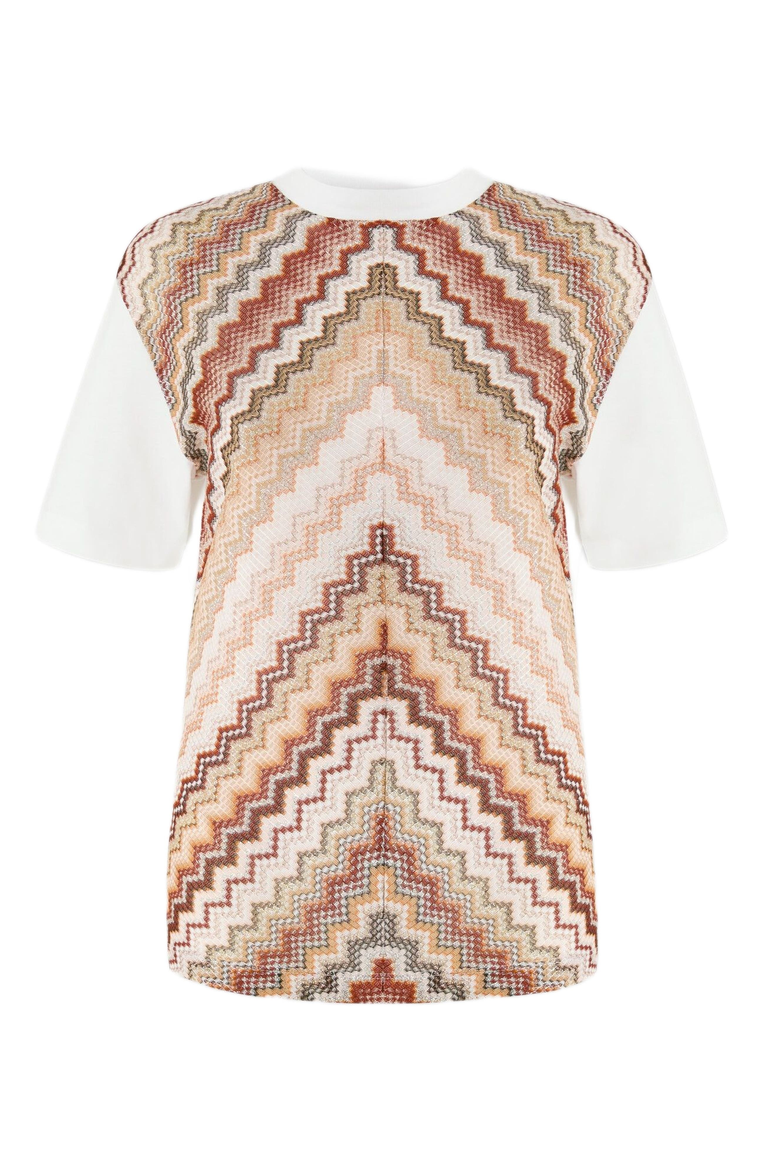 Missoni Crewneck T-shirt With Lamé Zig Zag Knit Insert in White & Beige at Nordstrom - 2
